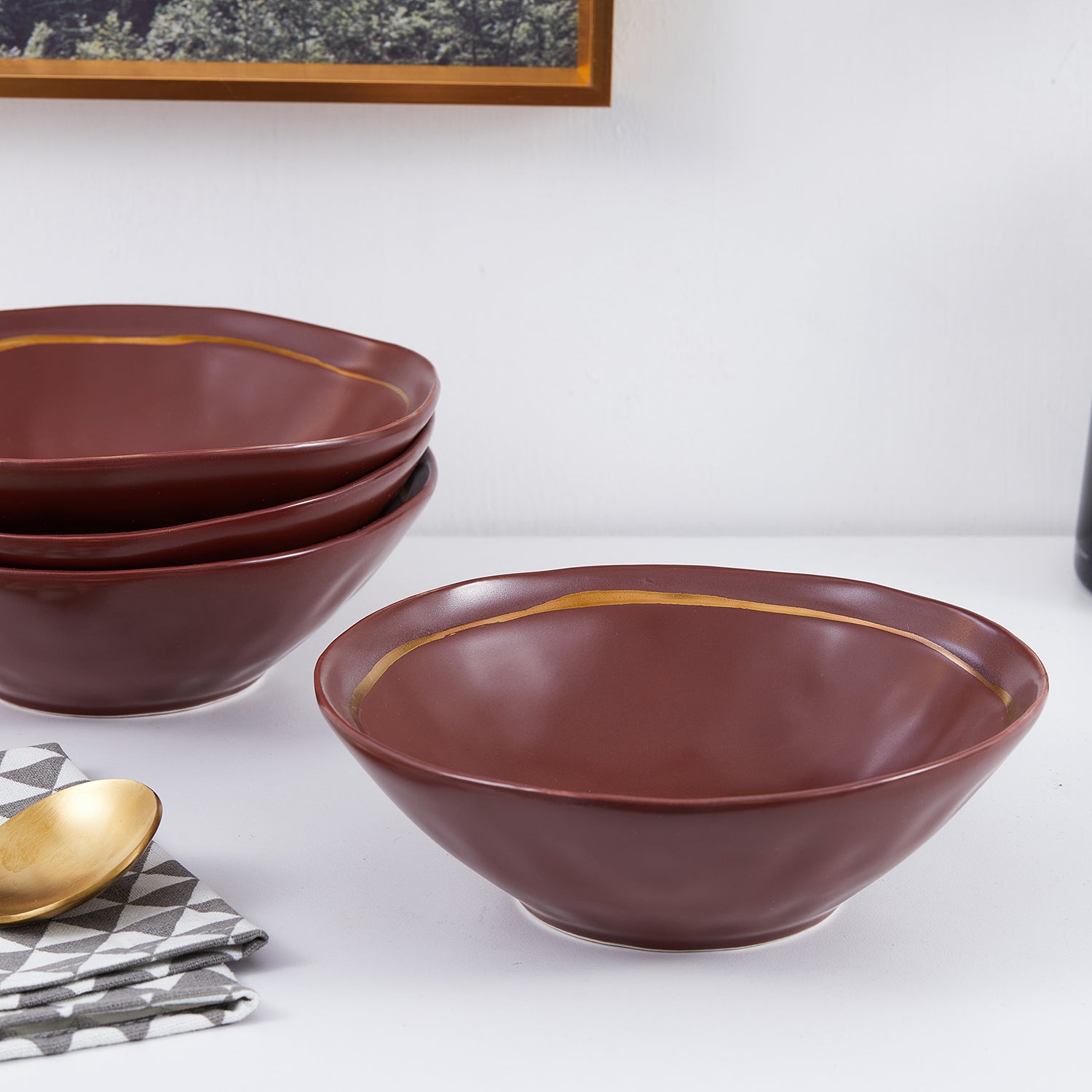 Premium Clara Porcelain Dinnerware Set - 16-Piece Burgundy Fine China for Formal Dining & Entertaining - Elegant Dinner Plates, Bowls & Cups Set for Holidays, Wedding & Special Occasions