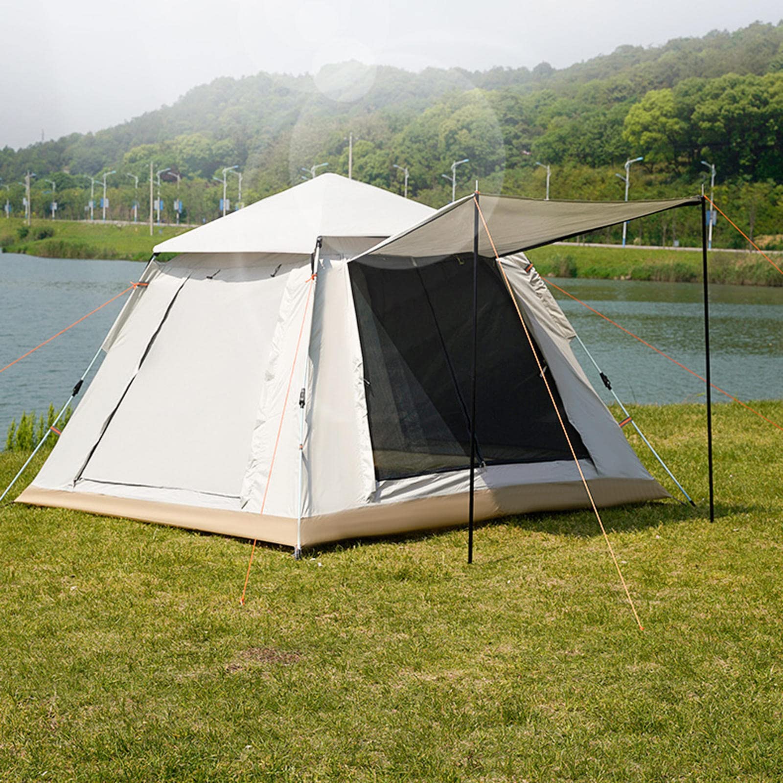 4-Person Camping Tent with Double Doors & 4 Windows - Waterproof, Insect-Proof, Quick Setup & Stable Design for Outdoor Adventures, Hiking, and Family Camping Trips