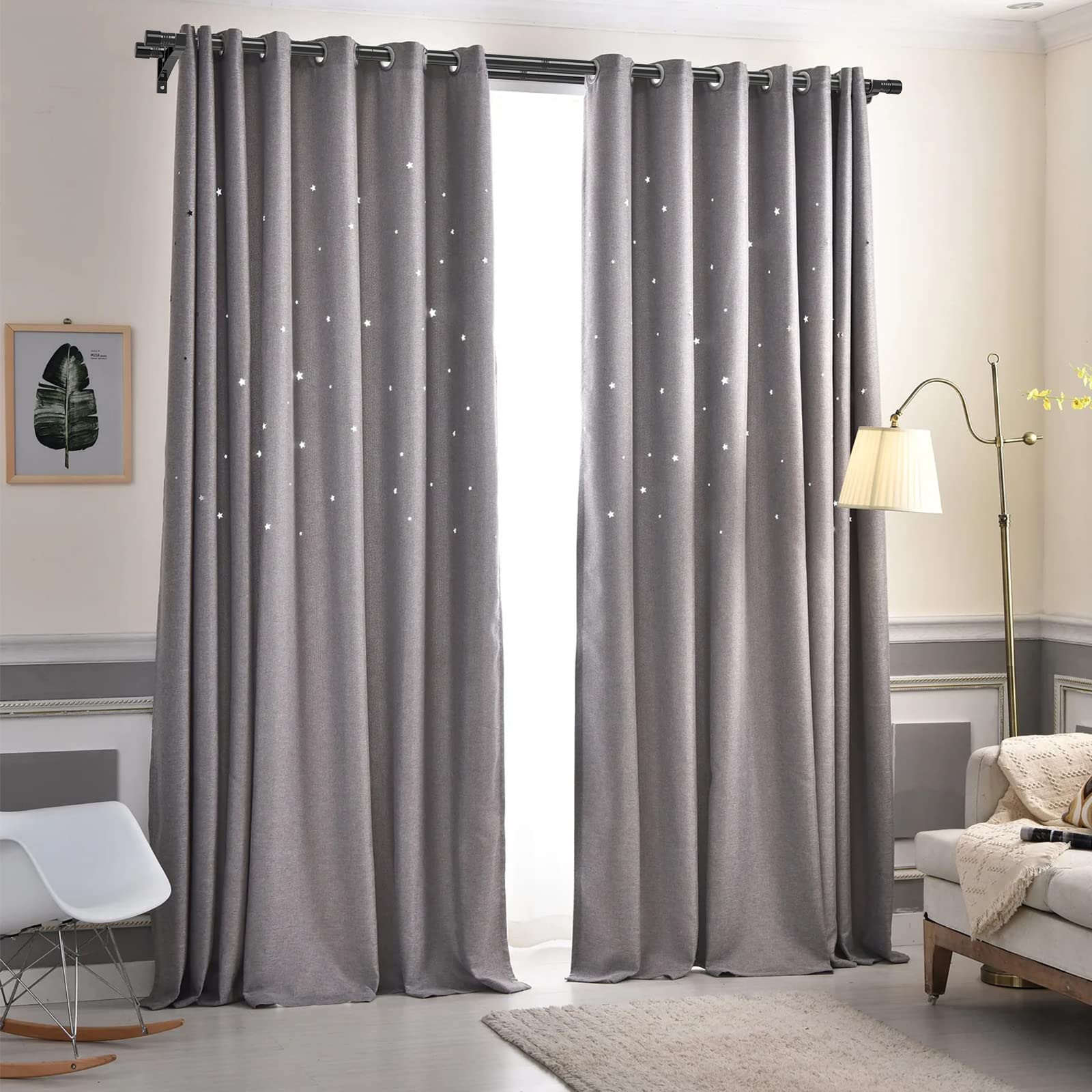 YeYeBest Adjustable Double Curtain Rods 30-185 Inches, Heavy Duty Metal Extendable Drapery Rod Set for Windows - Black | Perfect for Living Room, Bedroom & Home Decor