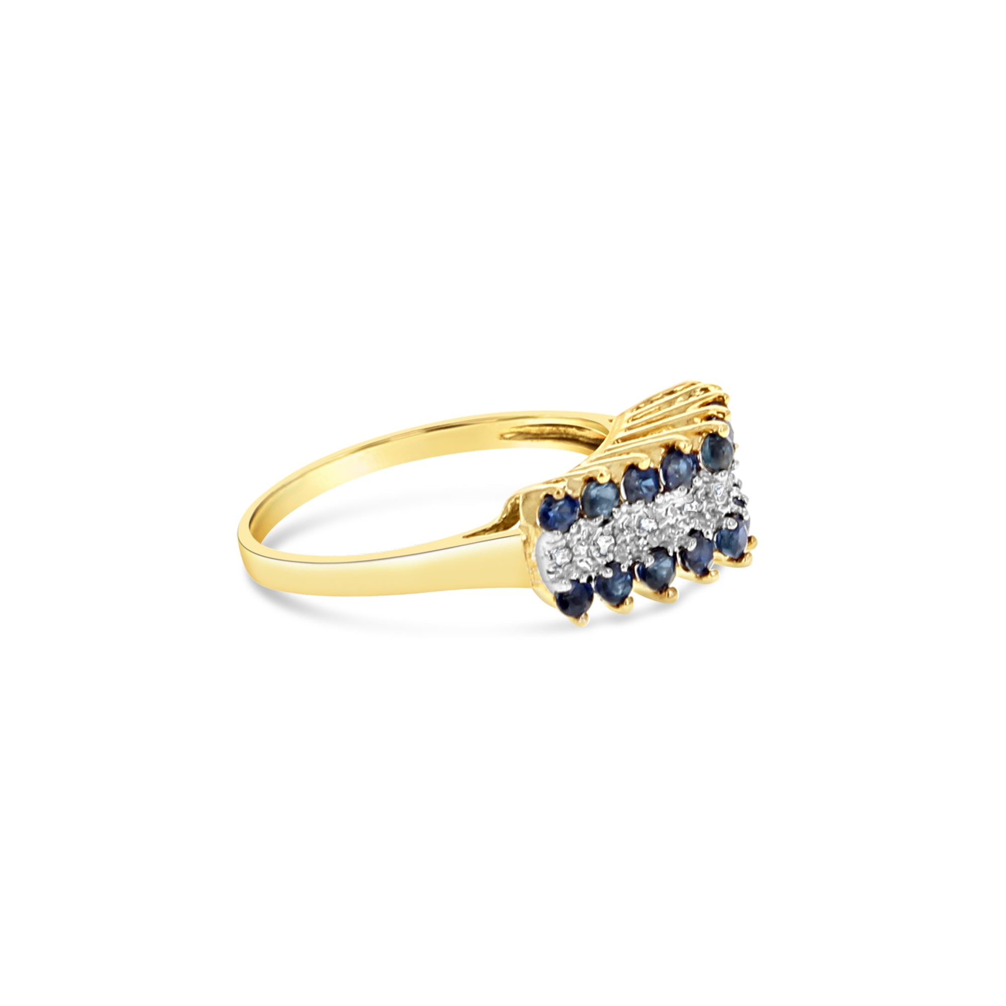 10k Yellow Gold Diamond & Sapphire Ring for Women - Elegant Wedding, Engagement, Anniversary Jewelry Gift