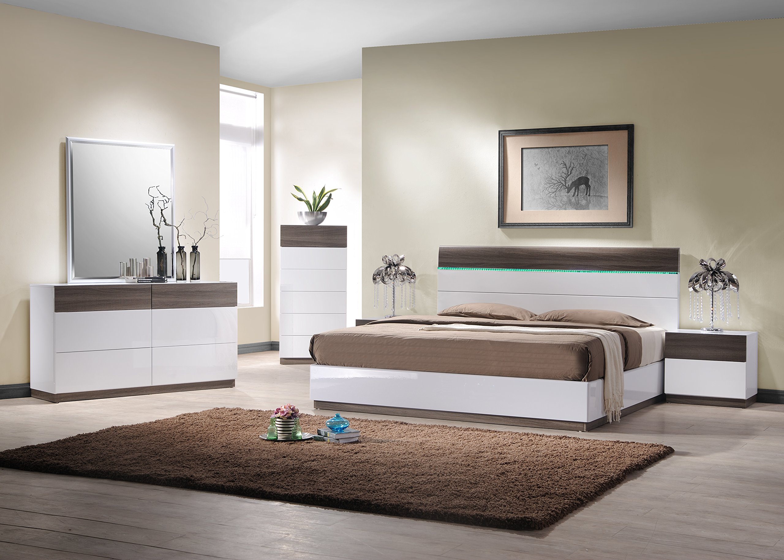 J and M Furniture Sanremo Dresser & Mirror - Modern Bedroom Dresser with Mirror for Home Decor and Storage Organization