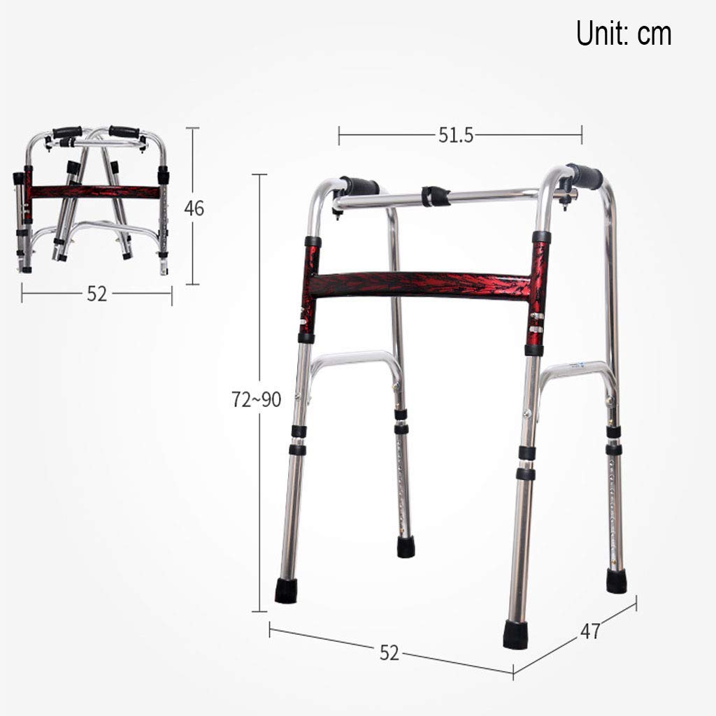 NOALED Lightweight Folding Aluminum Alloy Standing Walker for Rehabilitation - Adjustable Height Elderly Walking Aid with 4 Legs for Stability (Red/Blue) - Ideal for Home Use, Hemiplegia Recovery & Mobility Assistance
