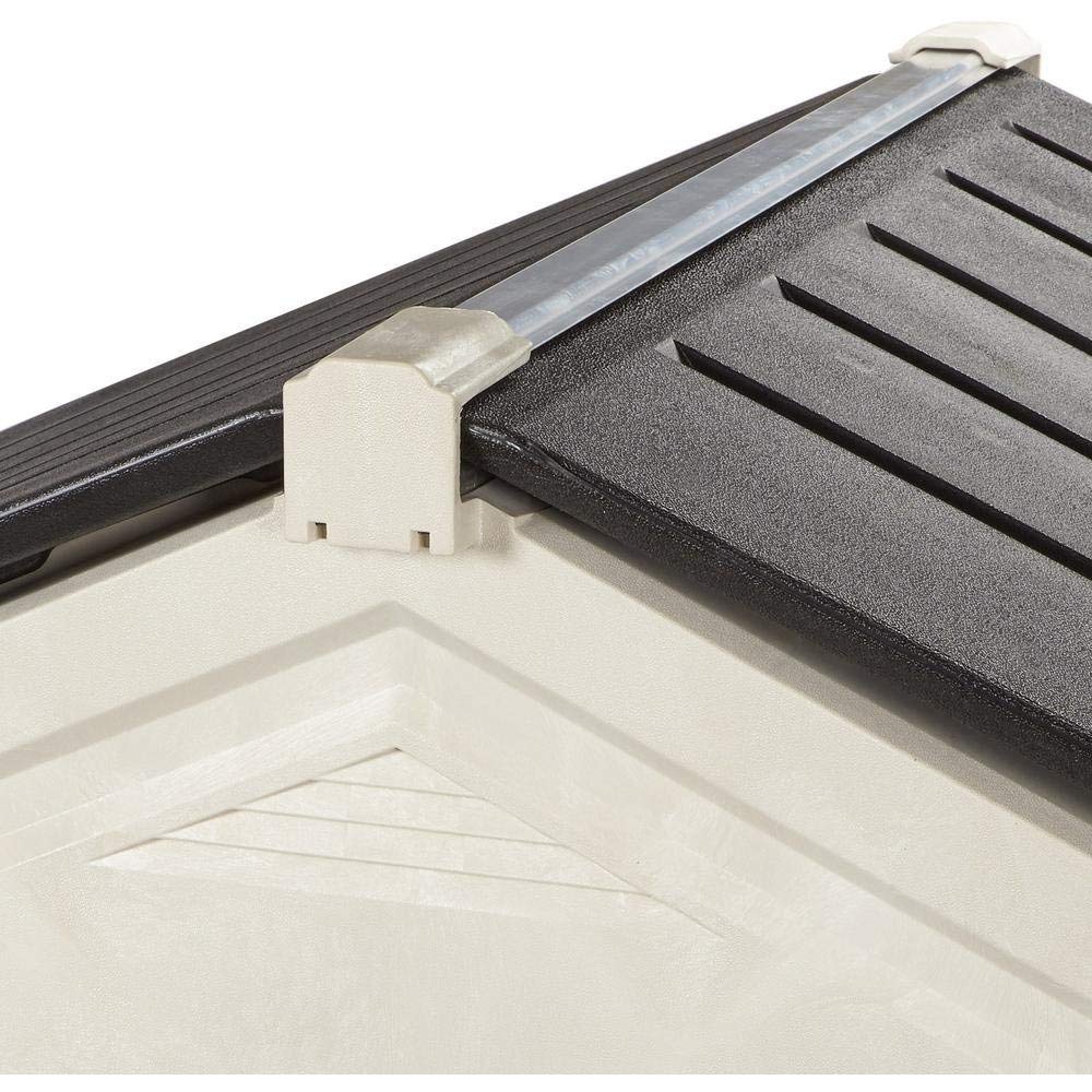 Rubbermaid Resin Outdoor Storage Shed 7x3.5 Ft with Floor - Weather-Resistant Beige & White Garden Shed for Backyard Organization - Perfect for Storing Lawn Mowers, Bikes, Pool Supplies & Gardening Tools - Ideal for Home, Yard & Patio Storage Solutions