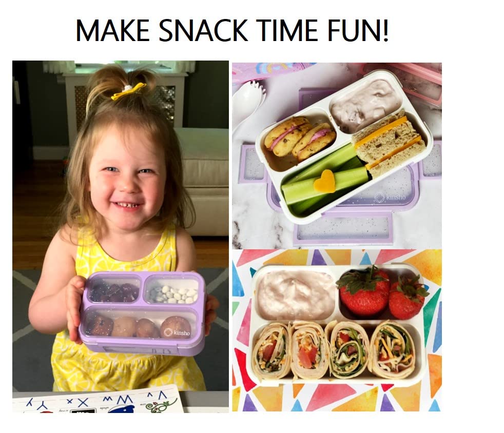 **Glitter Snack Containers for Kids - 3-Compartment Mini Bento Lunch Box Set of 2, Leakproof Toddler Food Storage for School & Daycare - Pink & Purple Sparkle Design (Perfect for Snacks, Lunches & On-the-Go Meals)**