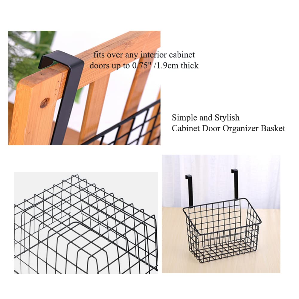 Over Cabinet Door Organizer - Heavy Duty Steel Wire Storage Basket for Kitchen, Bathroom & Pantry | Hanging Holder for Cutting Boards, Sponges & Cleaning Supplies | Space Saving Under Sink & Wall Door Storage Solution (Black) - Perfect for Small Kitchens, Apartment Living & Clutter-Free Home Organization
