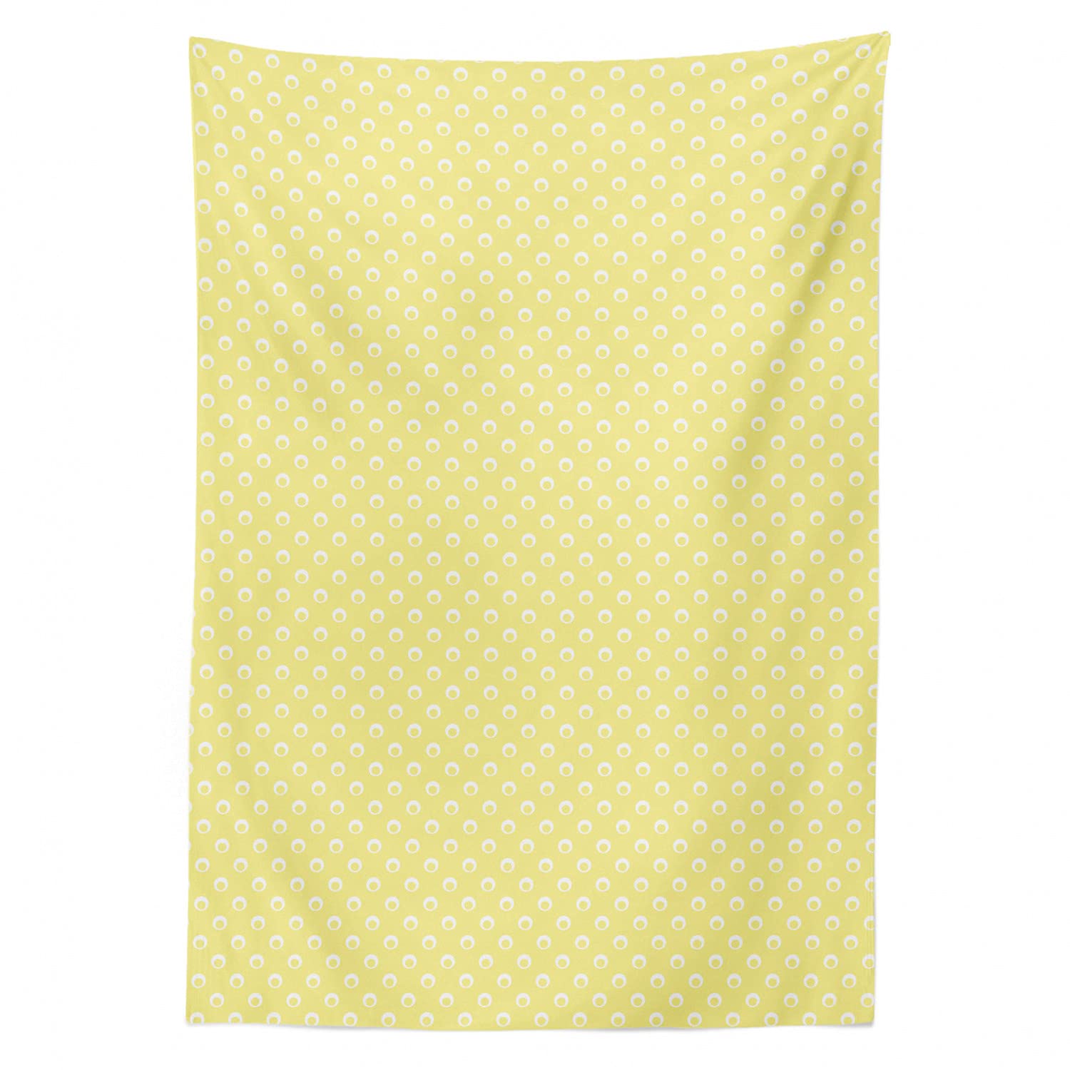 Ambesonne Yellow Polka Dot Tablecloth - Stylish Rectangle Satin Table Cover with Energetic Round Motif Design, 60x90 Inches, Pastel Yellow & White - Perfect for Dining Room, Kitchen, and Party Decorations