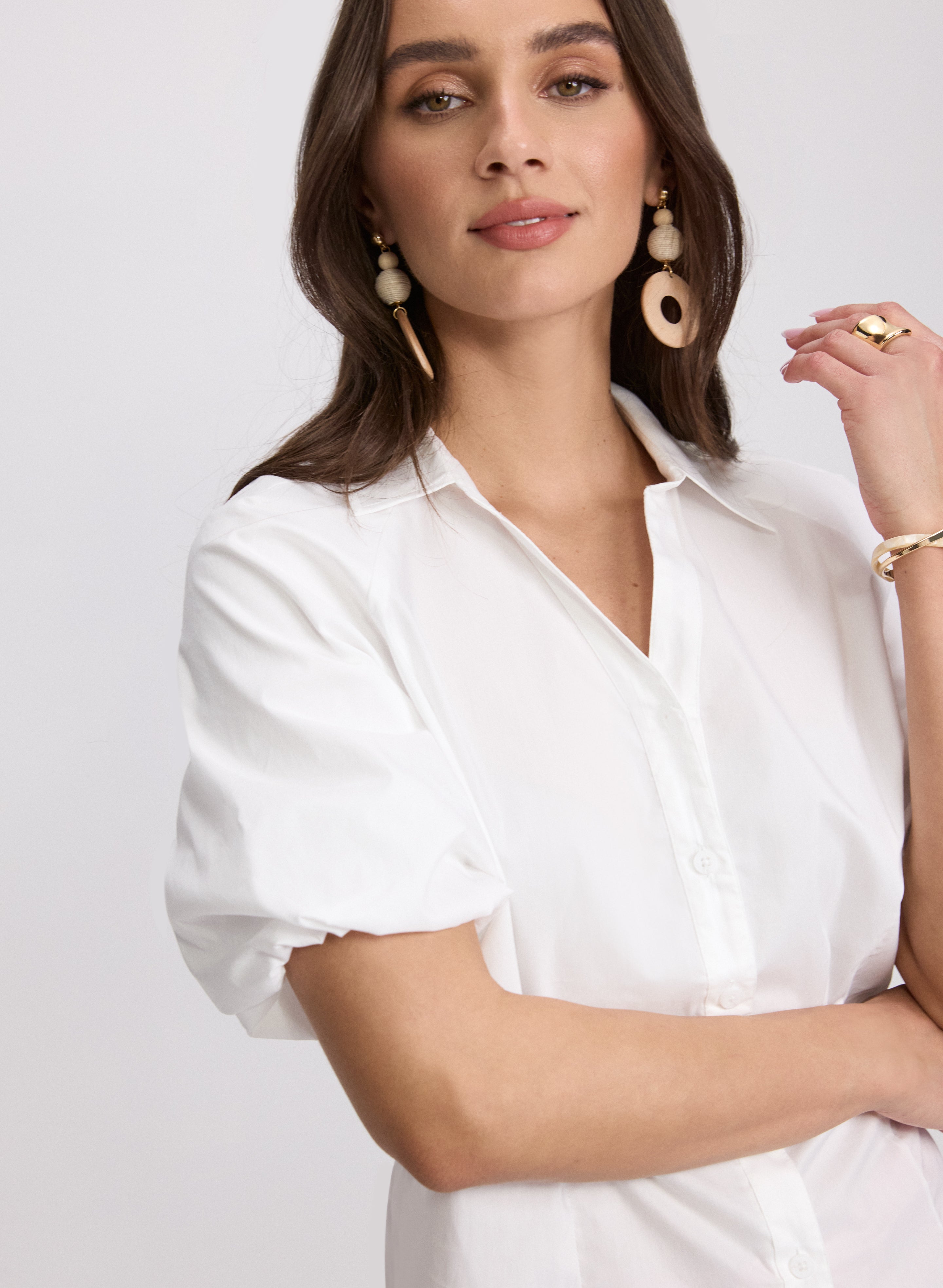 Stylish Cotton Blend Puff Sleeve Blouse for Women - Trendy Casual & Office Wear - Perfect for Work, Dates & Everyday Outfits