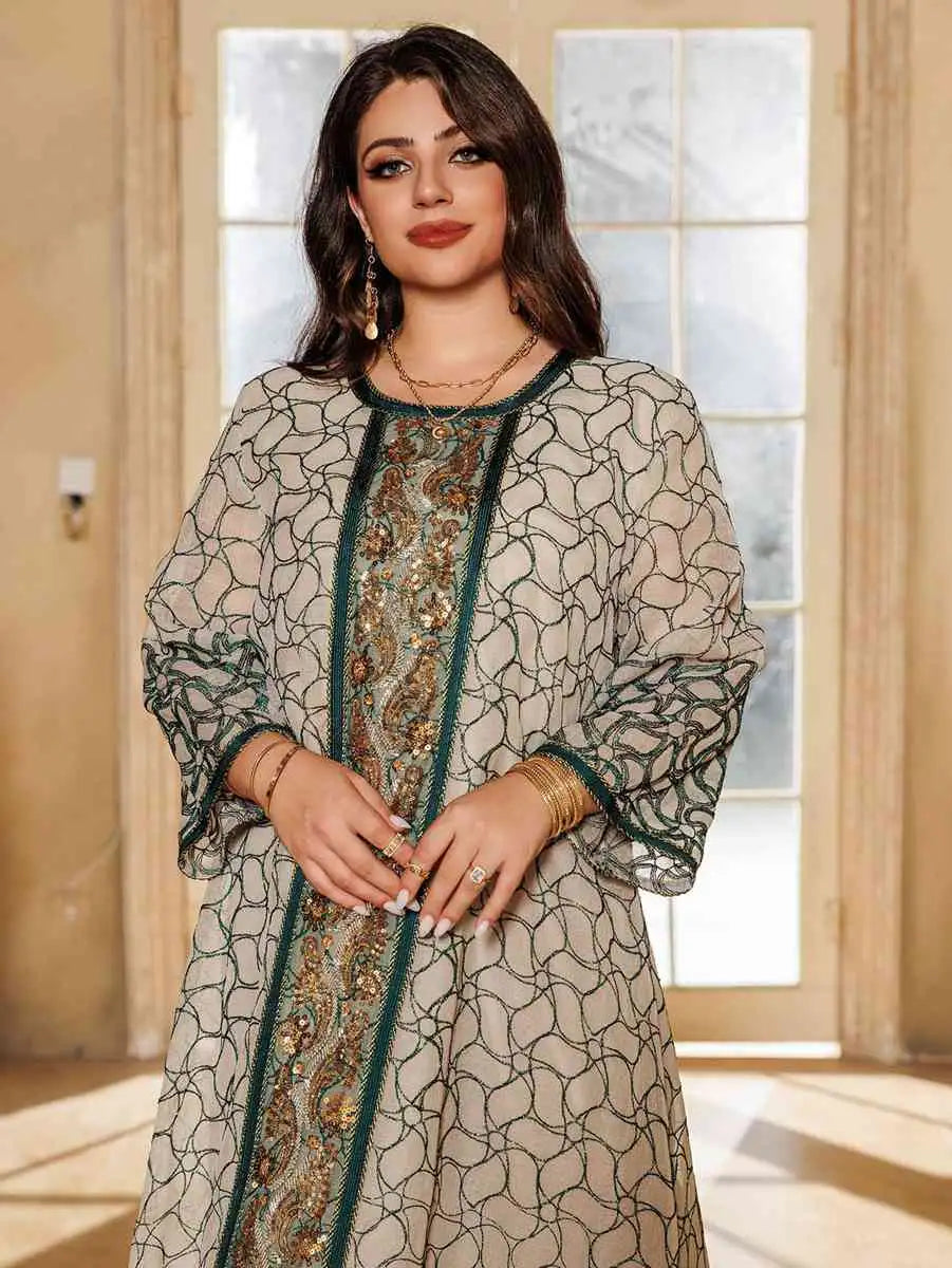 Elegant Eid Dress with Sequins & Embroidery - Jalabiya Caftan Kaftan Dress for Women | Perfect for Eid Celebrations, Weddings & Special Occasions