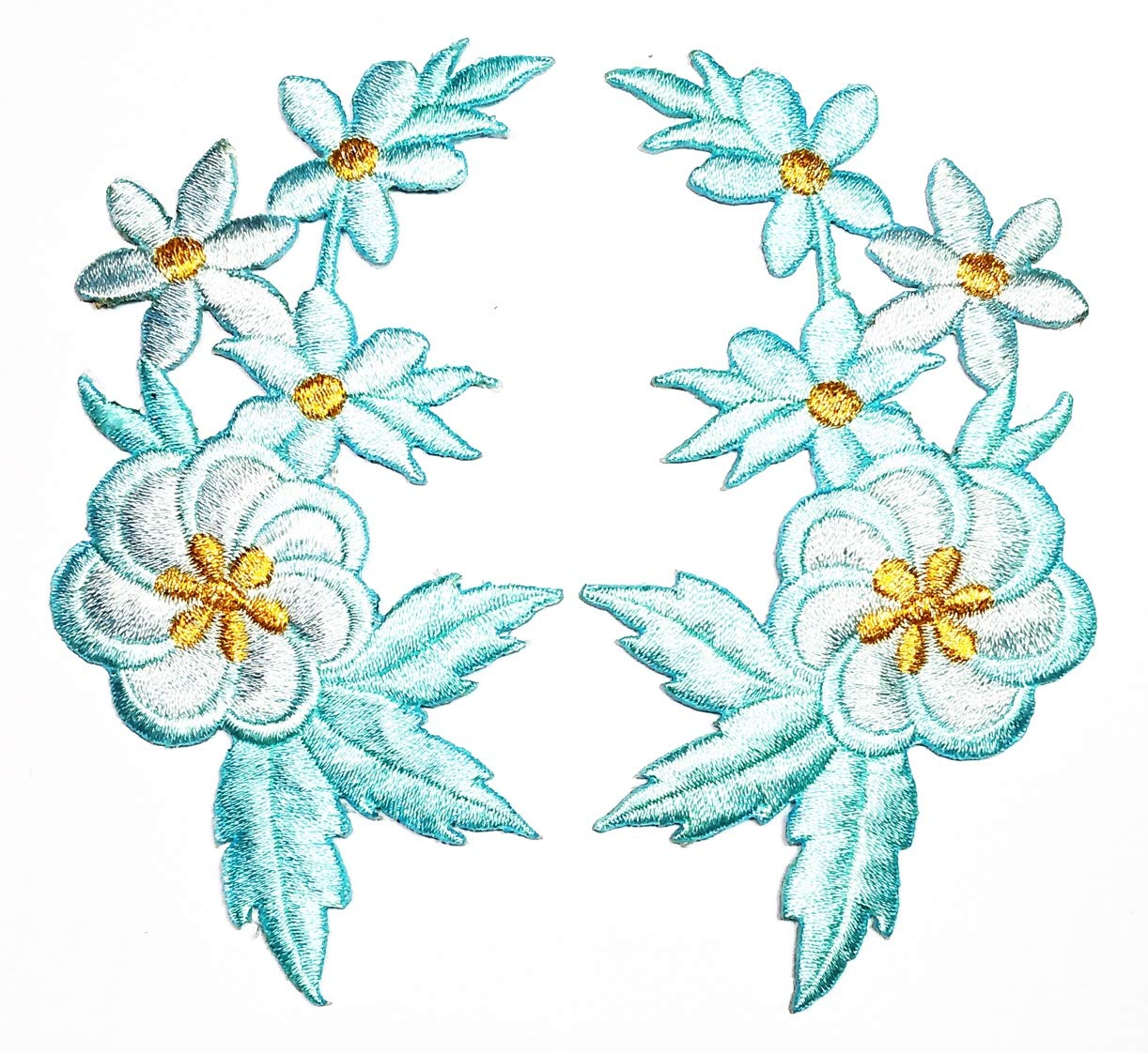 Blue Daisy Plum Blossom Iron-on Patch - Boho Floral Embroidered Applique for DIY Sewing, Costumes & Accessories - Perfect for Jackets, Jeans, Bags & Hippie Fashion