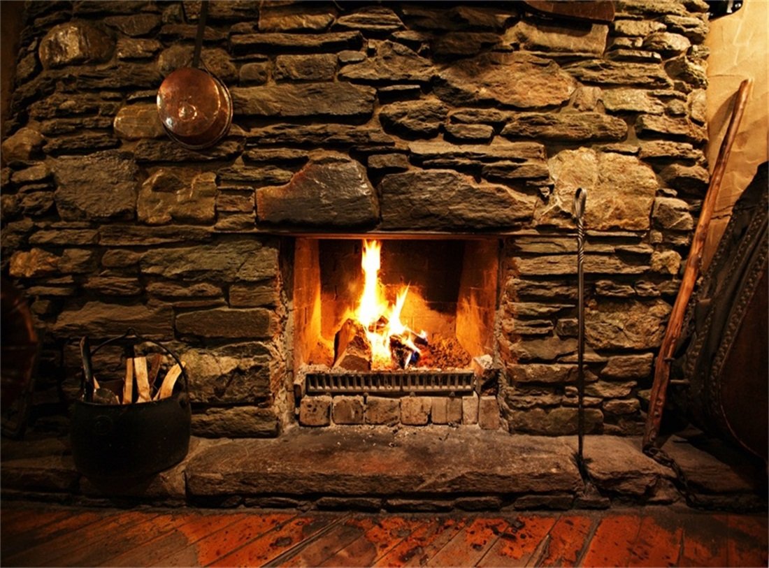 Leowefowa 10X8FT Vinyl Fireplace Backdrop - Vintage Rock Stone Brick Wall with Firewood & Peeled Wood Floor Design for Interior Photography, Kids & Adults Photo Studio Props - Perfect for Holiday, Family, and Portrait Shoots