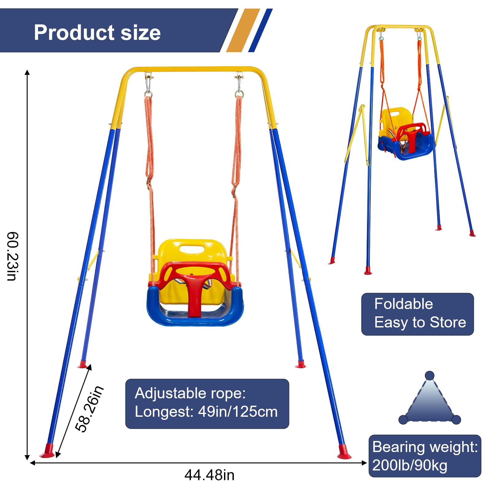 3-in-1 Foldable Baby Swing Set with Metal Stand - Indoor/Outdoor Toddler Swing & Jumper for Kids 6 Months to 10 Years | Perfect for Backyard, Playroom & Park Adventures