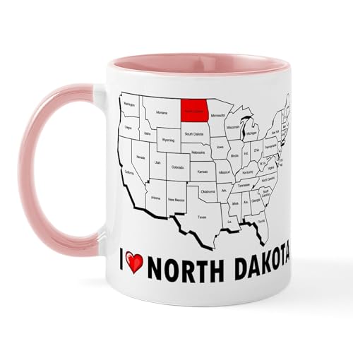 White/Pink Inside - I Love North Dakota Mug