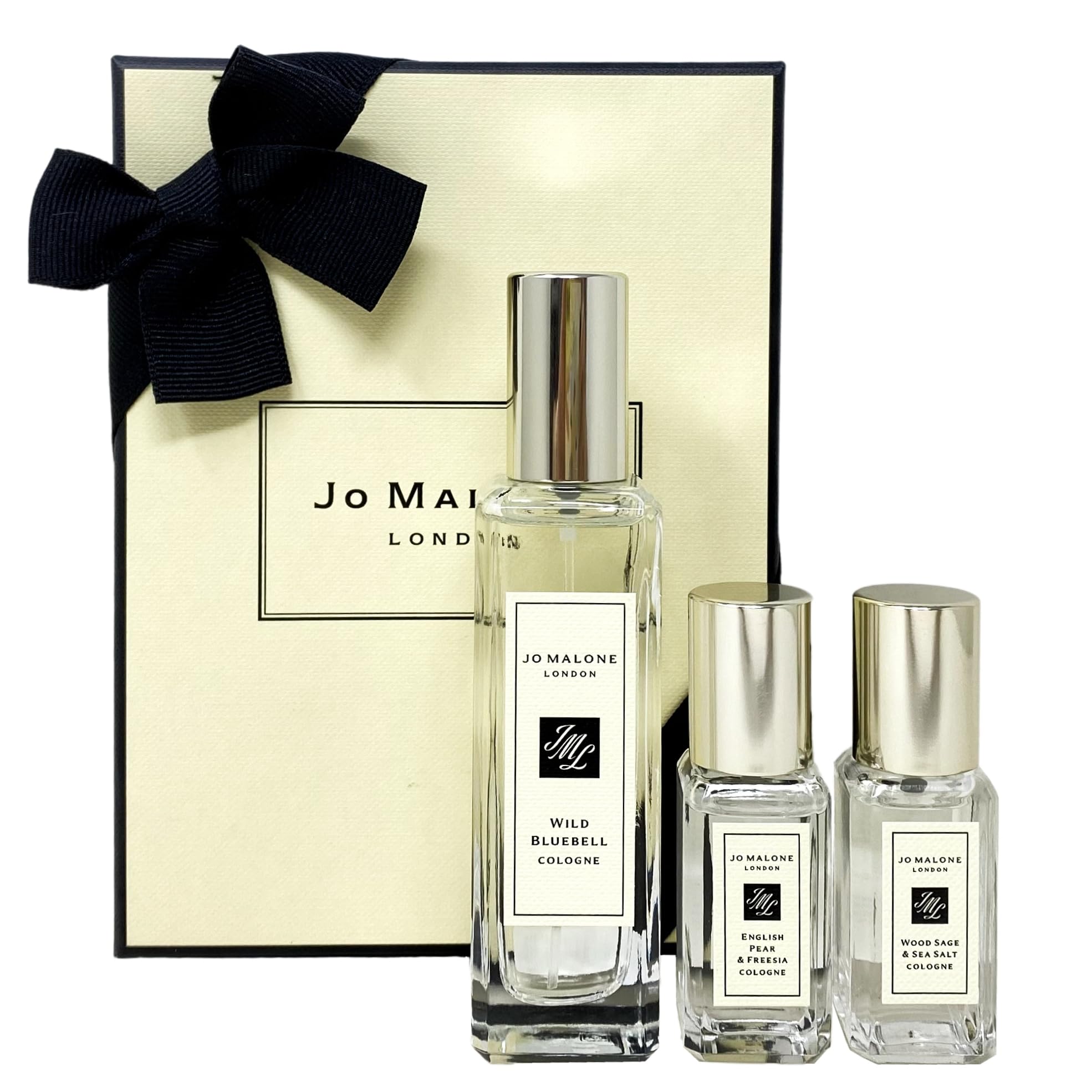 Jo Malone London Cologne Travel Trio Set - Wild Bluebell, English Pear & Freesia, Wood Sage & Sea Salt - 3 x 9ml Travel Size Perfume Spray - Perfect for Vacation, Gifts & Everyday Luxury
