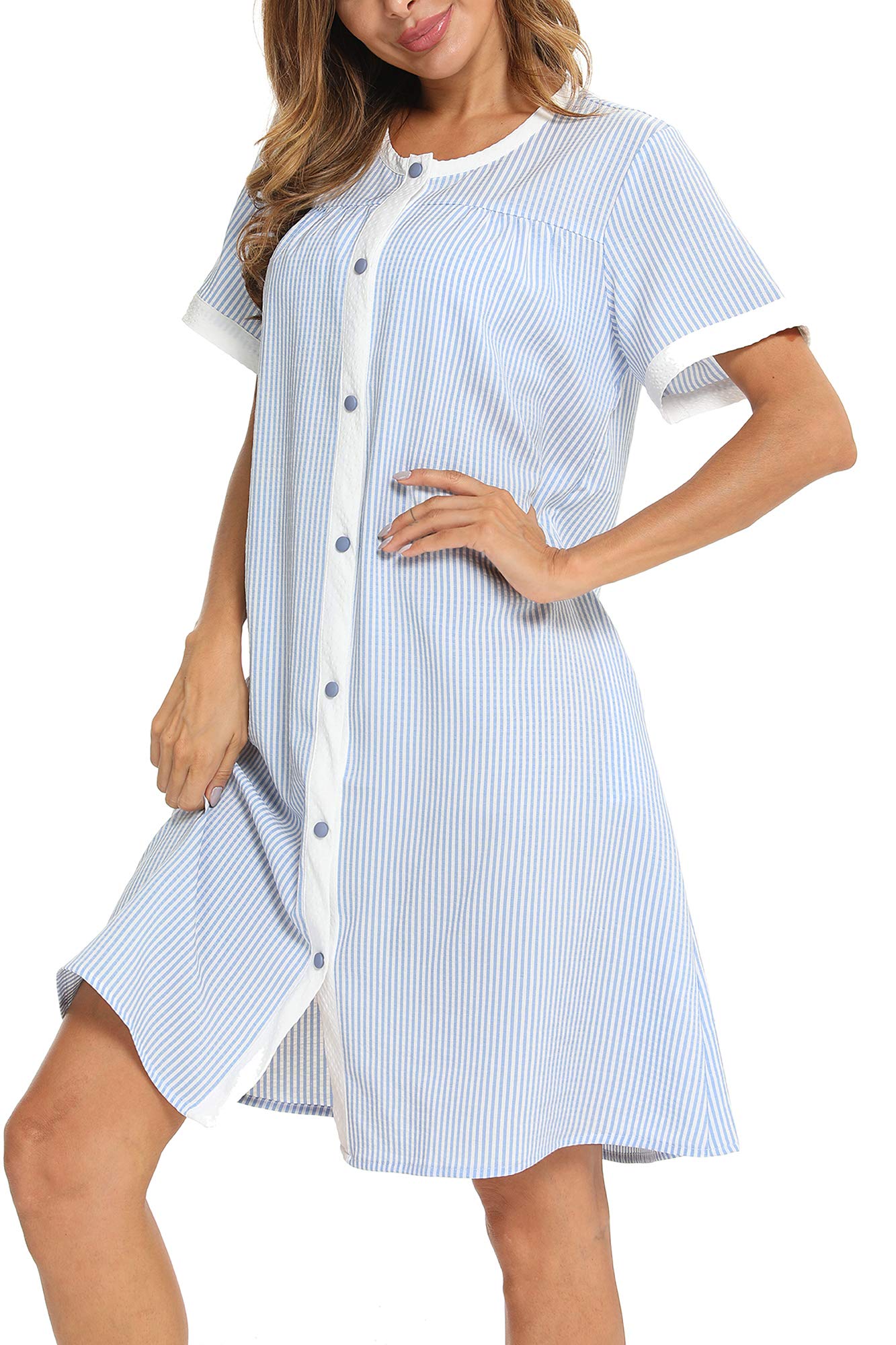 YOZLY Women's Short Sleeve House Dress - Comfortable Duster Robe with Pockets | Perfect for Lounging, Sleeping & Morning Coffee | Soft Moomoo Nightgown for Home Relaxation