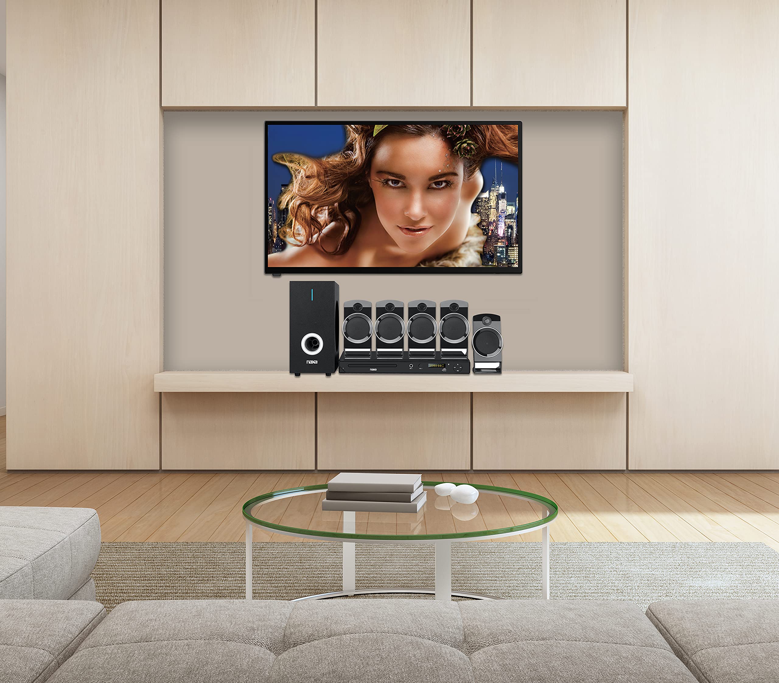 NAXA Electronics ND-859 5.1-Channel Home Theater DVD Player with Digital Media Playback & Karaoke System - Black | Perfect for Movie Nights & Home Entertainment