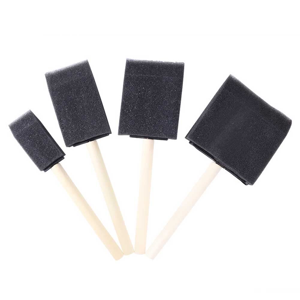 12 Pack Black Foam Paint Brushes with Wooden Handle - Assorted Sizes (4 Sizes) for Painting, Staining, Varnishing, DIY Crafts & Art Projects - Perfect for Canvas, Wood, Furniture & Home Decor Projects