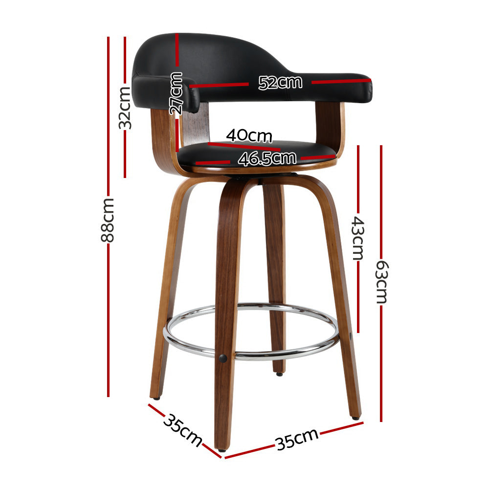 Premium Two Bar Stools with Genuine Leather Seat & Solid Wood Legs - Perfect for Kitchen Island, Home Bar, and Dining Room Decor