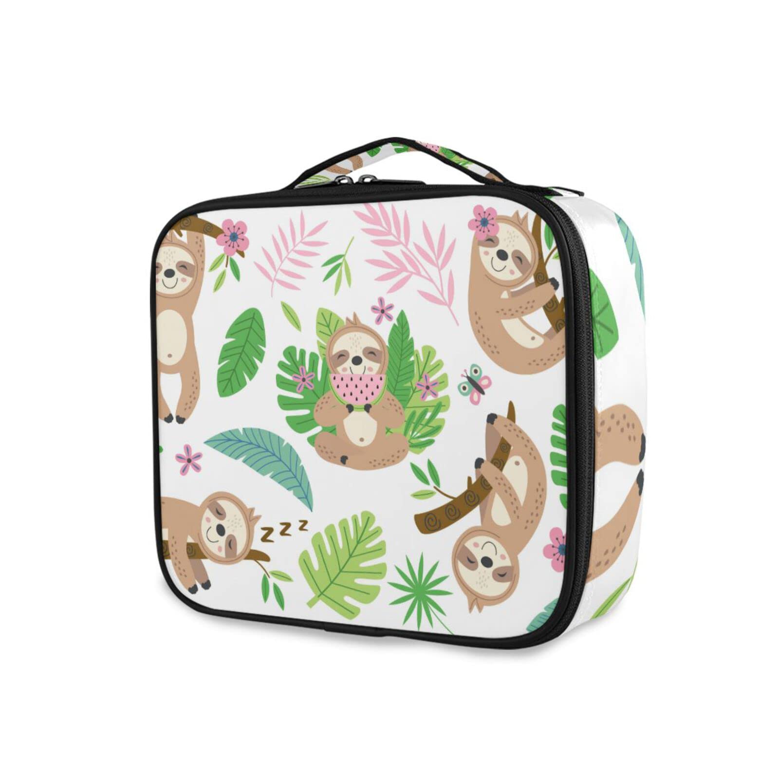 Funny Sloth Tropical Travel Makeup Bag - Waterproof Cosmetic Organizer with Adjustable Dividers, Portable Jewelry Storage Case for Women | Perfect for Vacation, Gym & Daily Use