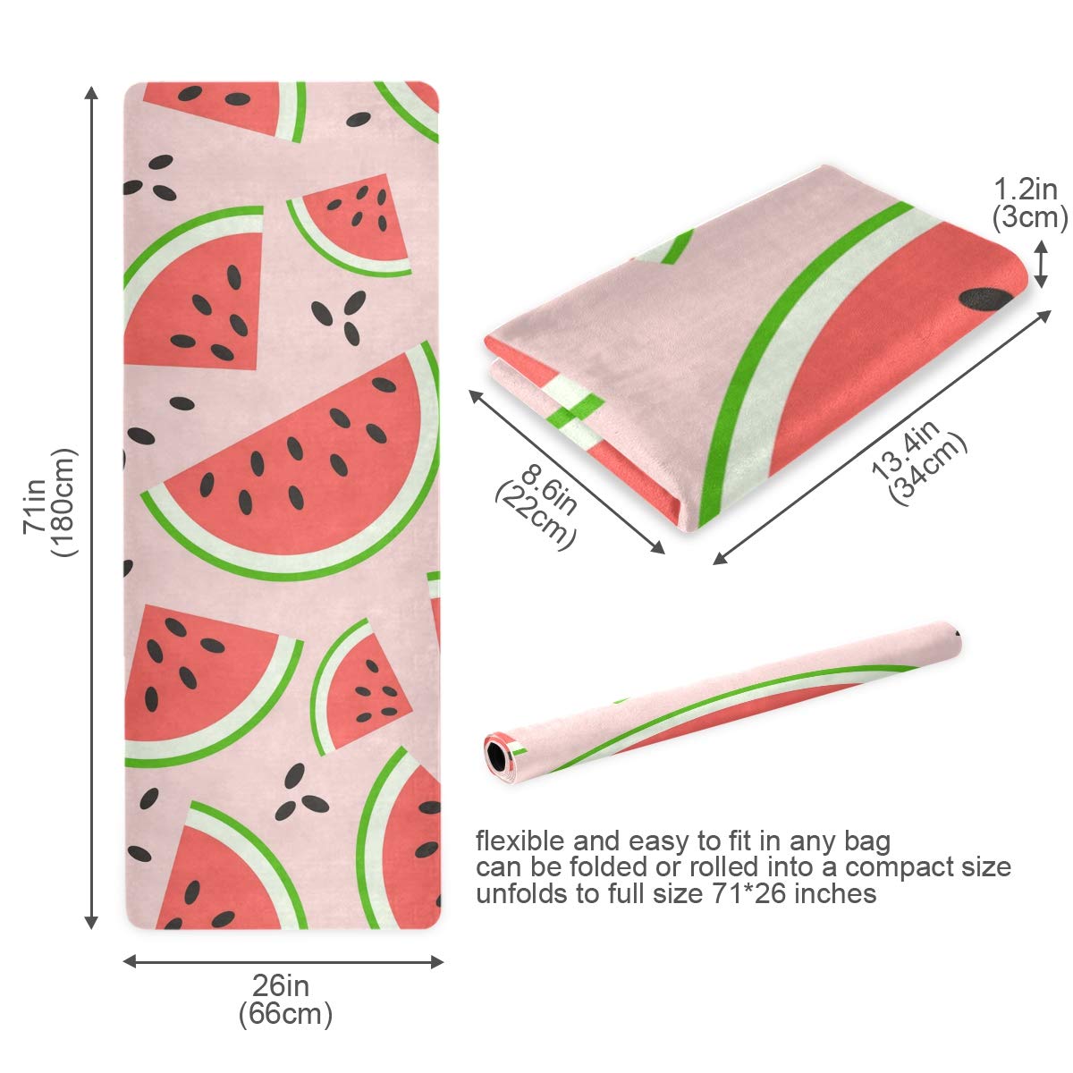ALAZA Non-Slip Watermelon Slice Yoga Mat for Summer - Extra Thick Fitness Exercise Mat for Yoga, Pilates & Home Workouts - Perfect for Hot Yoga, Gym Sessions & Outdoor Training
