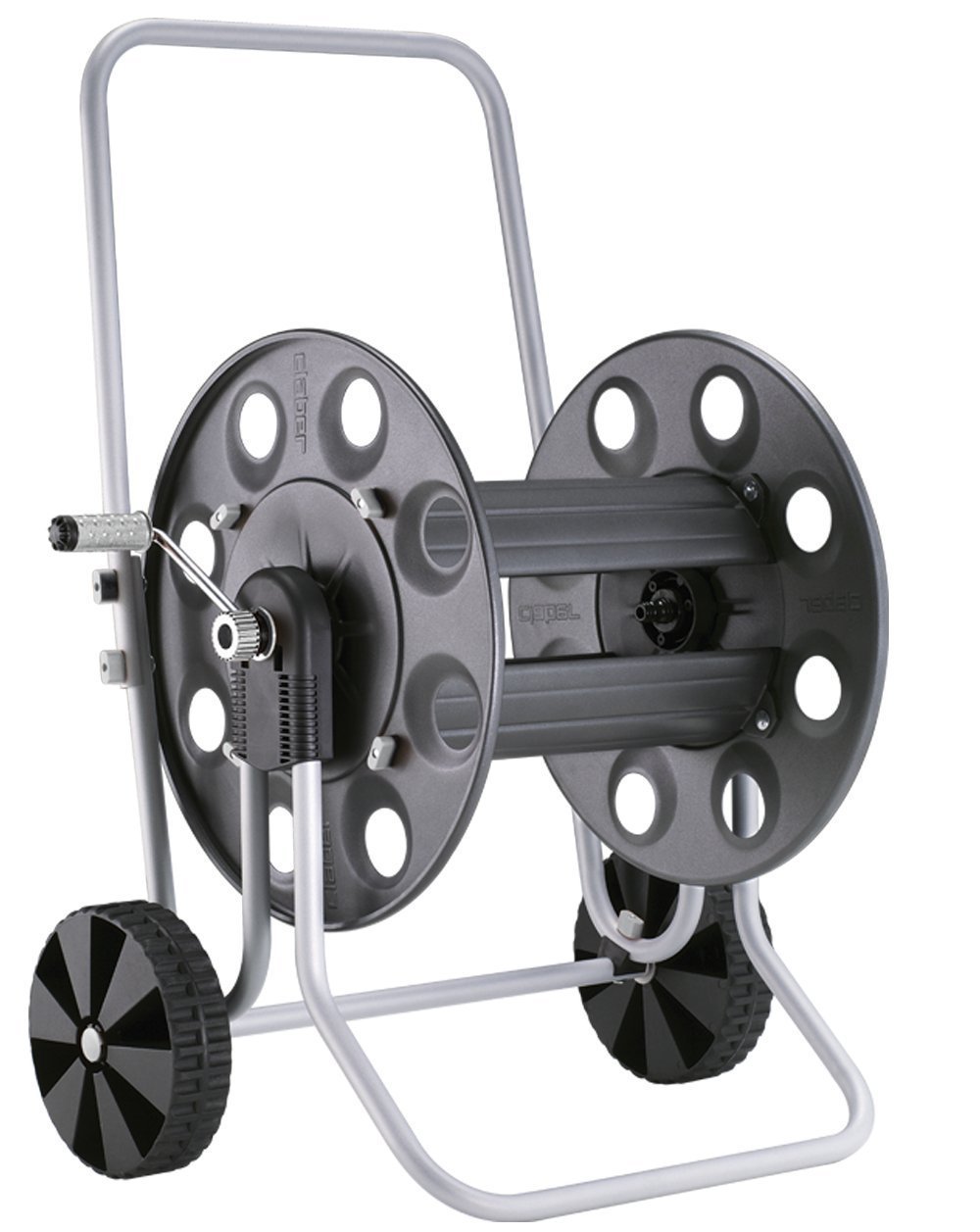 Claber 8894 Gemini Large Metal Black Hose Cart - Heavy Duty Garden Hose Reel for Outdoor Watering, Lawn Care & Yard Maintenance