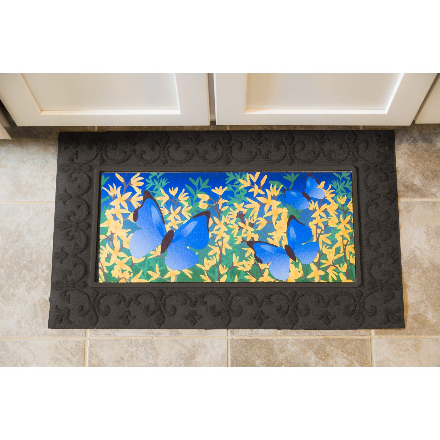 Evergreen Flag Embossed Fleur de Lis Durable Sassafras Welcome Mat Tray - 30 x 18 Inch Fade & Weather Resistant Outdoor Doormat for Front Door, Porch, Patio, Yard & Garden Decor