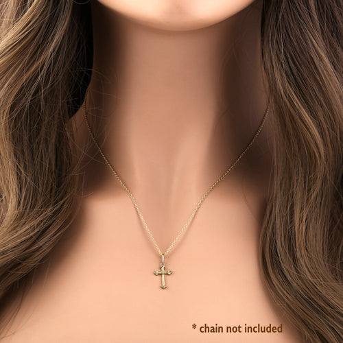 14K Yellow Gold Vintage Cross CZ Pendant Necklace for Women - Elegant Religious Jewelry Gift for Christmas, Baptism & Special Occasions