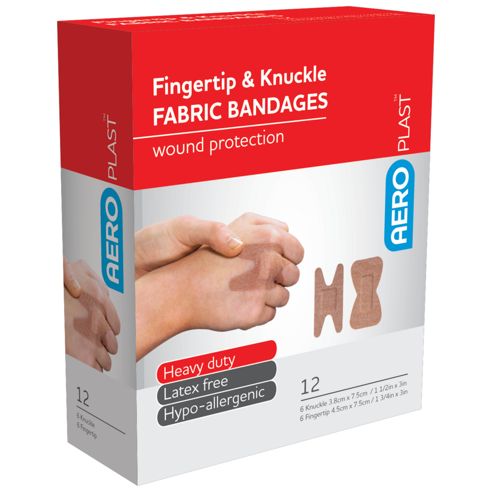 Premium Fabric Bandages for Fingertip & Knuckle Wounds - Breathable & Flexible Adhesive Bandage Strips (Box of 12) - Perfect for First Aid Kits, Home & Office Use