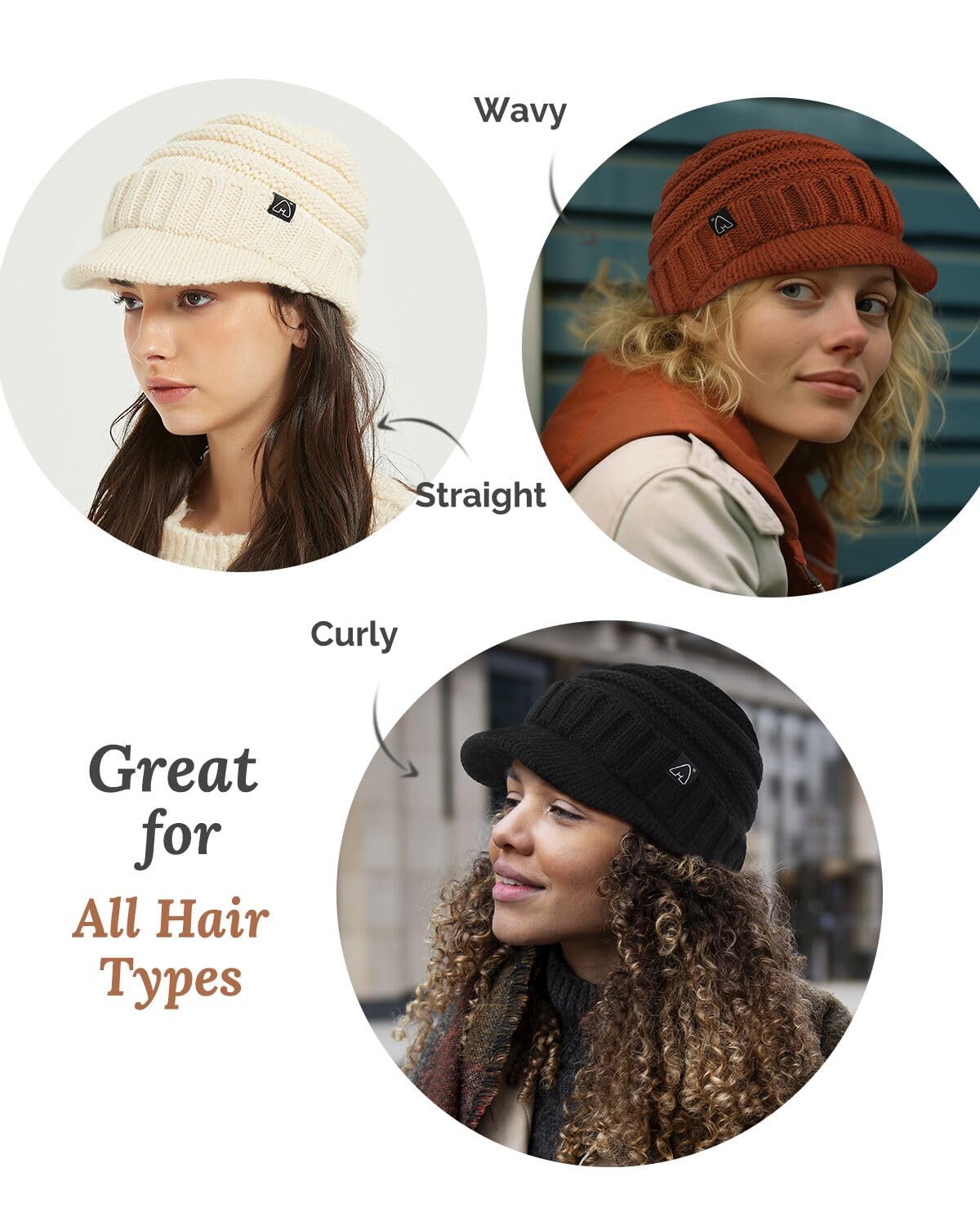 Women's & Men's Satin Lined Winter Beanie Hat with Brim Visor - Warm Slouchy Knit Hat for Cold Weather - Perfect for Skiing, Snowboarding & Outdoor Activities