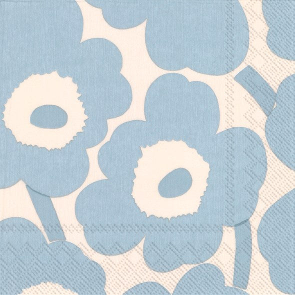 Marimekko UNIKKO Cream Light Blue Paper Cocktail Napkins - Elegant Party Decor, Wedding, Bridal Shower & Dinner Table Setting Accessories
