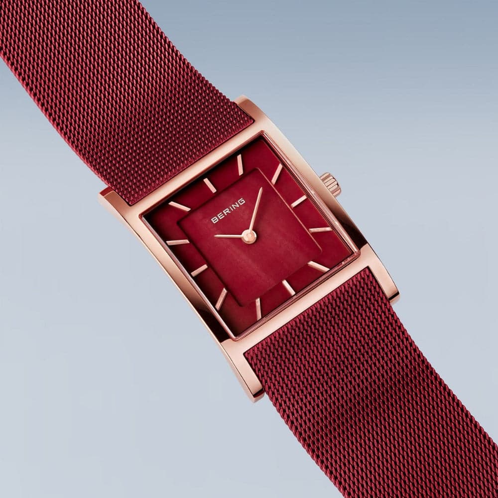 Bering Classic Red Dial Women's Watch with Mesh Strap - 10426 363 S - Elegant Timepiece for Business, Party & Everyday Wear