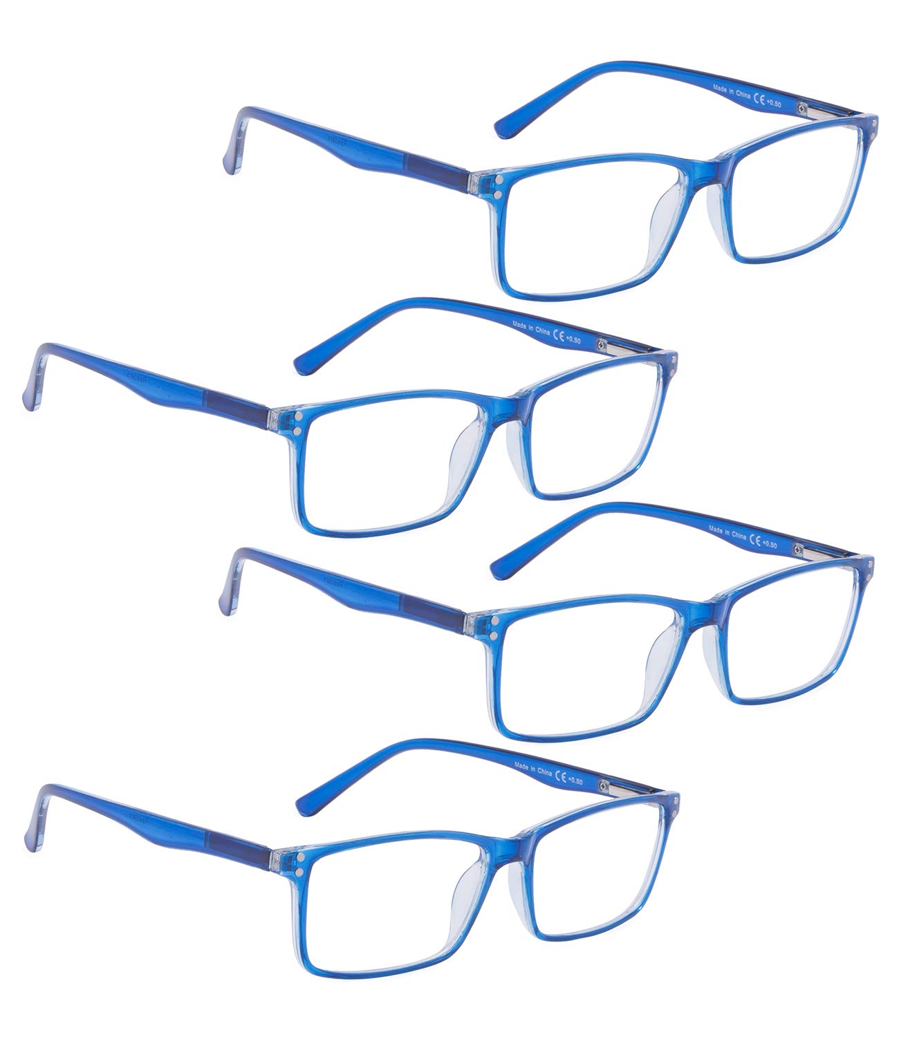 LUR Reading Glasses 4 Pack - Stylish Women's Readers with Case - Fashionable Blue Light Blocking Glasses for Reading, Computer Work & Office Use