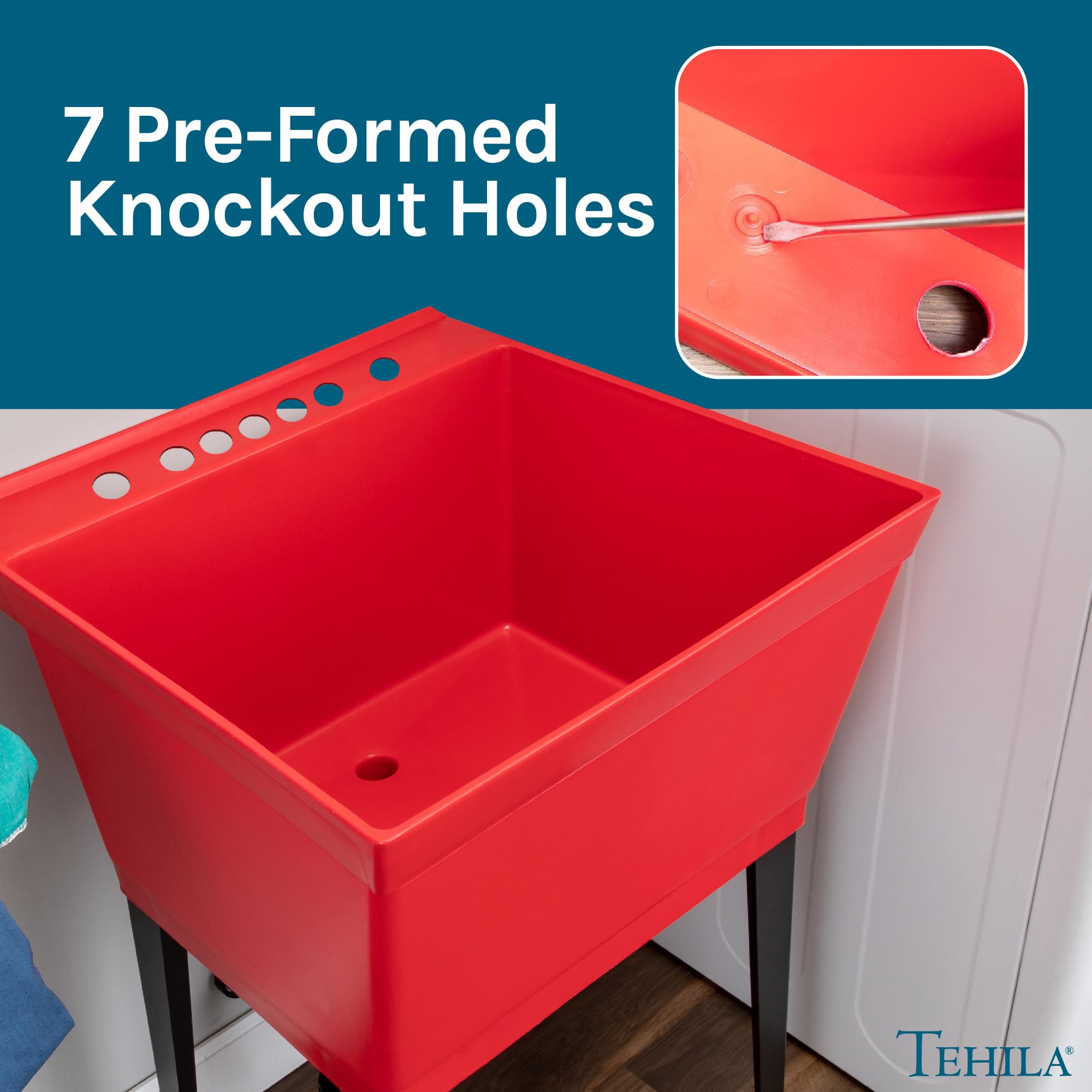 Heavy-Duty Red Utility Sink with Pull-Out Faucet for Laundry Room, Basement, Garage & Workshop - Perfect for Washing Clothes, Cleaning Tools & DIY Projects