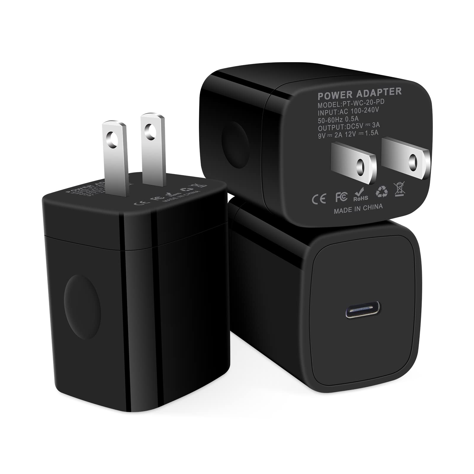 20W PD Fast USB C Wall Charger 3-Pack, FiveBox USB C Power Adapter with Quick Charge for iPhone 14/13/12/11/Pro/Max/SE/XS/XR/X/8, Samsung Galaxy, iPad - Compact Travel Charging Block for Home, Office & Car