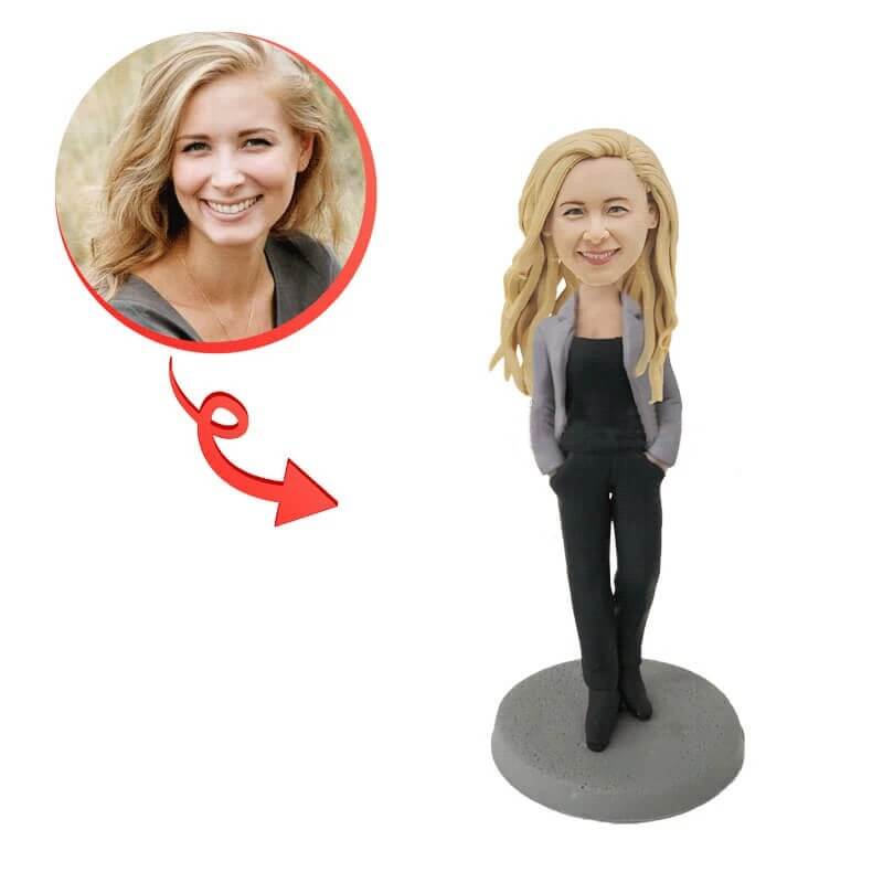 Custom Personalized Casual Lady Bobblehead - Fun Party Favors, Office Desk Decor & Unique Gift for Women