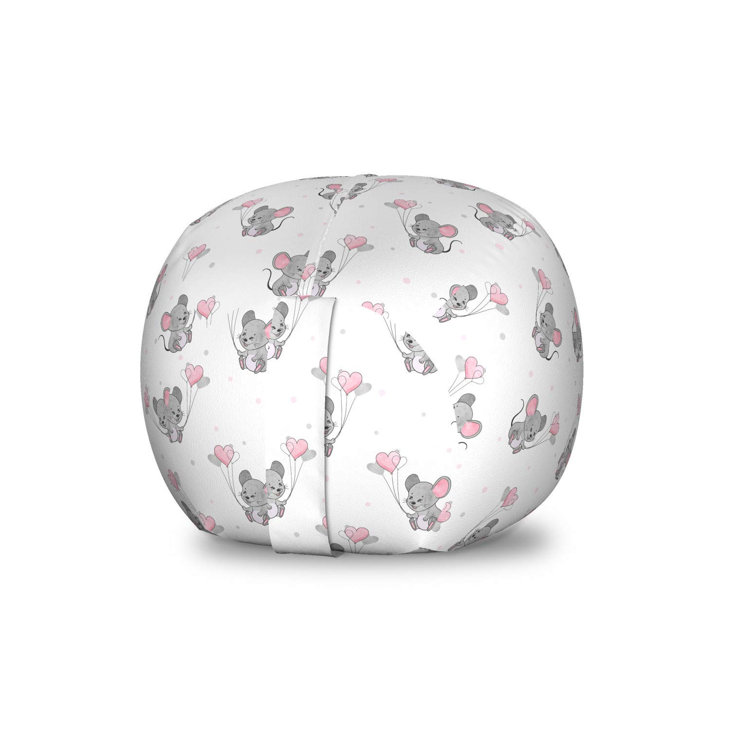 Ambesonne Cartoon Toy Storage Bag Chair - Mice with Heart Balloons Design, Washable Stuffed Animal Organizer for Kids Room, Birthday & Baby Shower Decor - Small Size Pale Pink Grey White - Perfect for Nursery Organization & Party Decorations