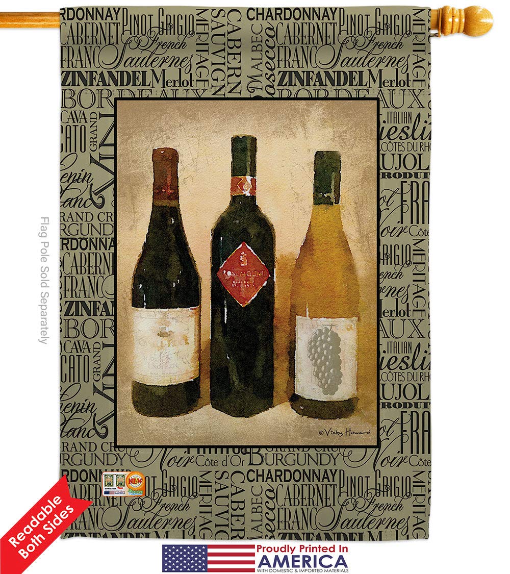 Breeze Decor Wine Garden House Flags Set - 3 Double-Sided 28x40 Inch Yard Banners for Beverages, Fruits, Cheese & Sangria (Red, White, Rose) - Made in USA - Perfect for Outdoor Decor, Parties & Gift Giving