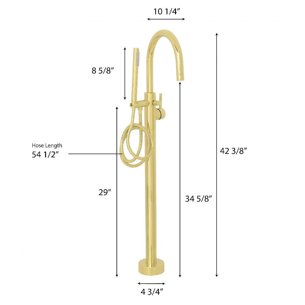 ZLINE Emerald Bay Bathtub Filler with Hand Shower - Polished Gold Faucet for Bathroom | Luxury Freestanding Tub Spout with Adjustable Spray (EMBY BTF PG) | Perfect for Master Bathrooms & Spa Retreats