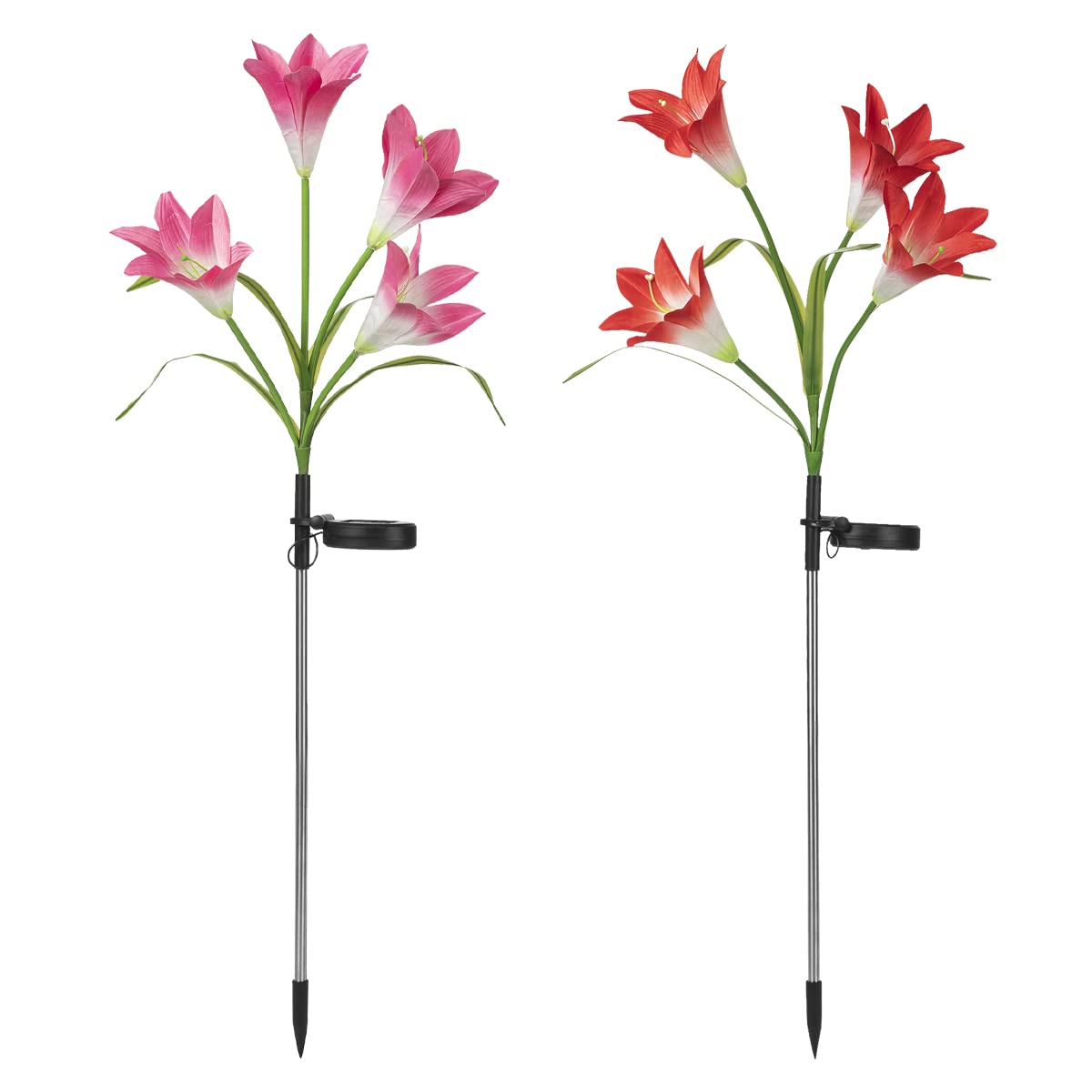 2 Pack Solar Powered Color-Changing LED Flower Stake Lights - Outdoor Garden Decor with 8 Flowers (Pink + Red) for Yard, Pathway, and Patio Lighting