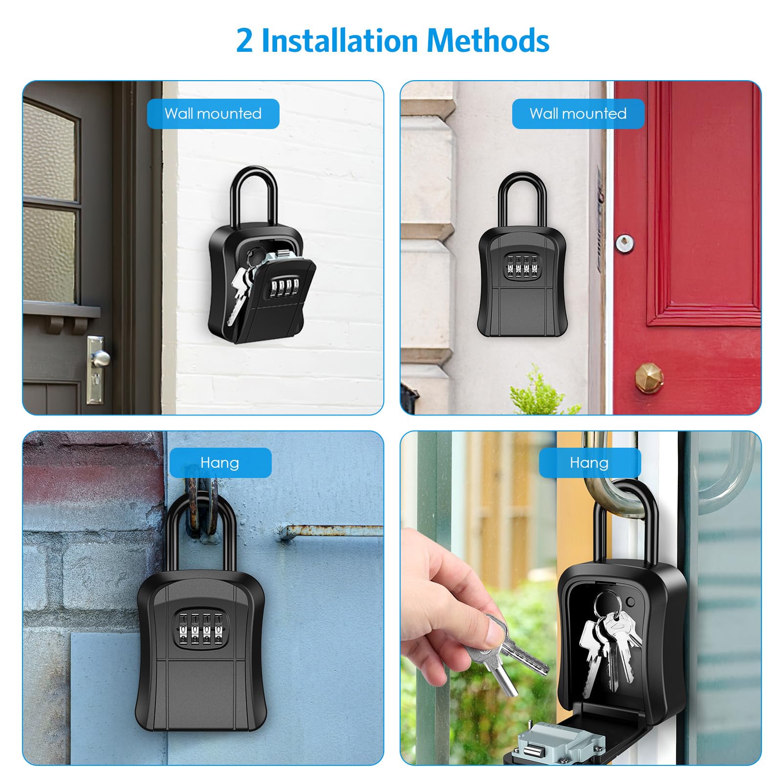 AMIR 4-Digit Combination Key Lock Box - Wall Mounted Outdoor Security Lockbox for House Keys, Spare Keys & Garage Keys | Waterproof & Portable Key Storage Solution for Homeowners, Realtors & Airbnb Hosts | Perfect for Vacation Rentals, Property Management & Emergency Key Access