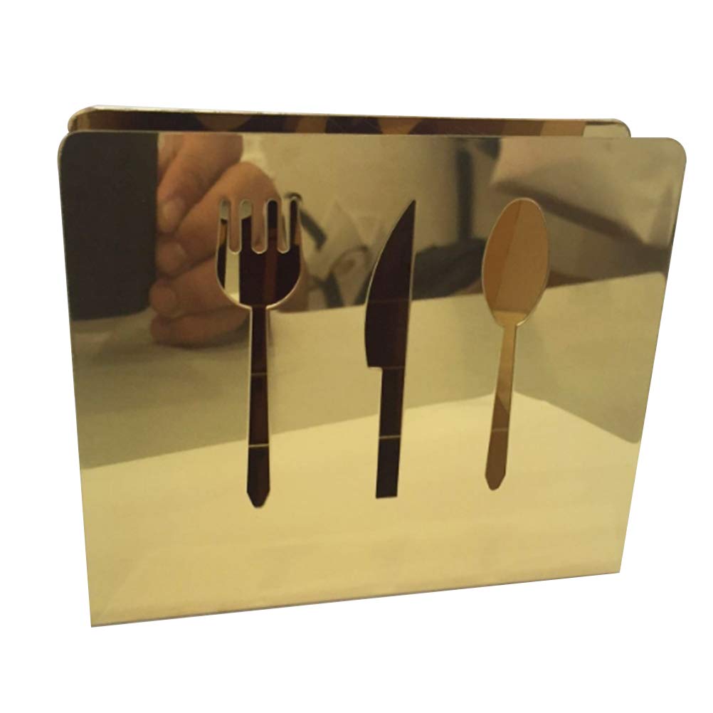 Creative Stainless Steel Square Tissue Holder with Forks & Knives Pattern - Golden Hollow-Out Napkin Stand for Kitchen, Dining Table & Bathroom Organization