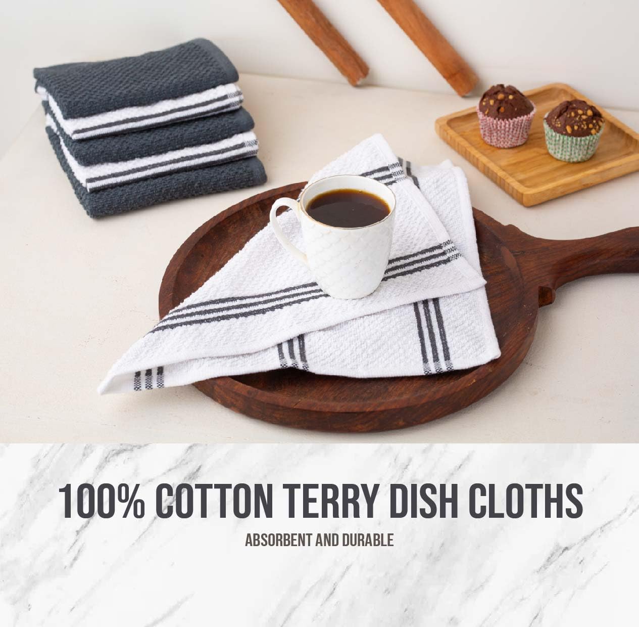 16-Piece Premium Kitchen Towel Set with Heat Resistant Oven Mitts - Ultra Absorbent Terry Dishcloths & Pot Holders for Cooking, Baking & Cleaning - Perfect Housewarming Gift for New Homes (Grey)