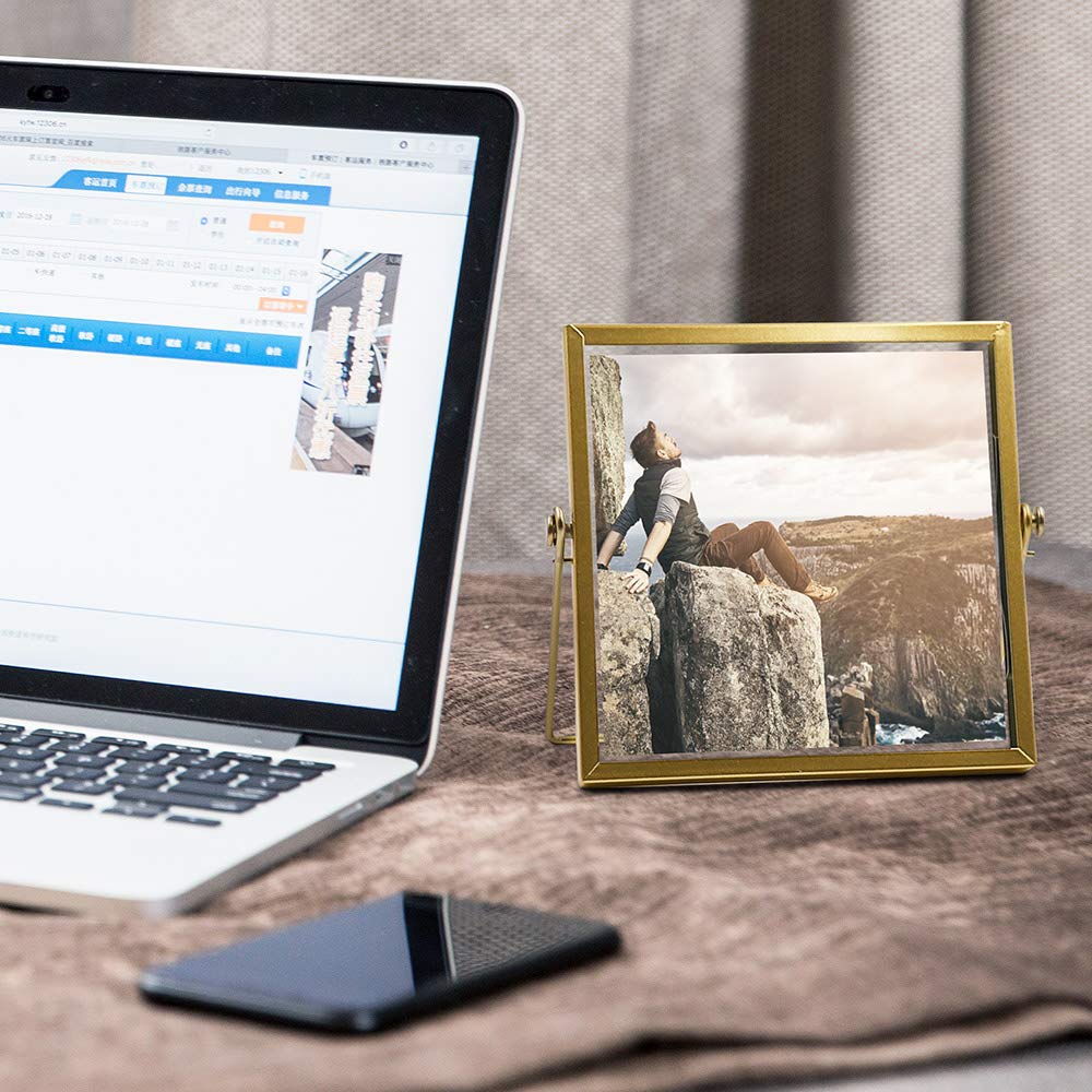 AceList 3-Pack Gold Metal Photo Frames 4x4 - Elegant Floating Glass for Home & Office Decor