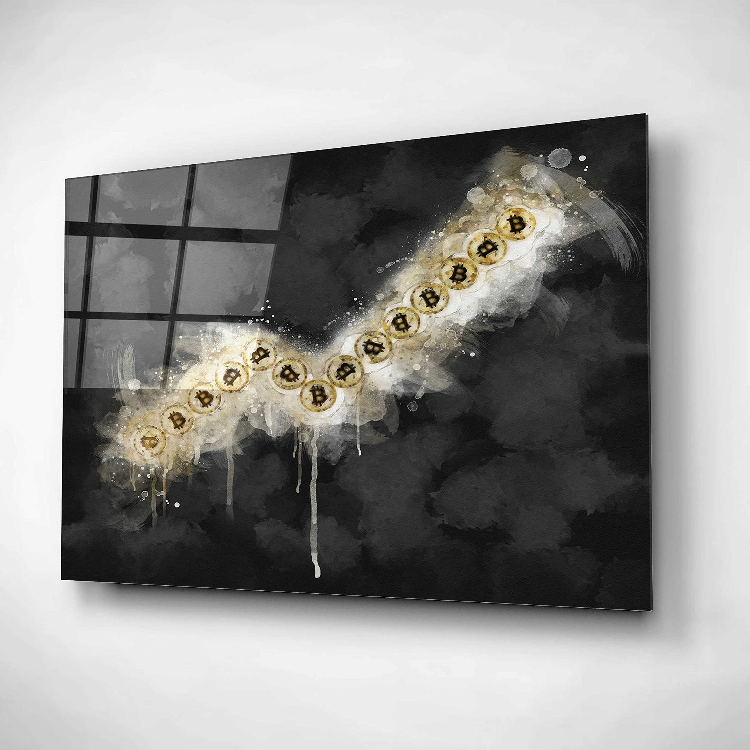 Bitcoin Going Up' by Surma & Guillen - 24x16 Inch Acrylic Glass Wall Art - Modern Cryptocurrency Painting - Perfect for Home Office & Crypto Enthusiast Decor