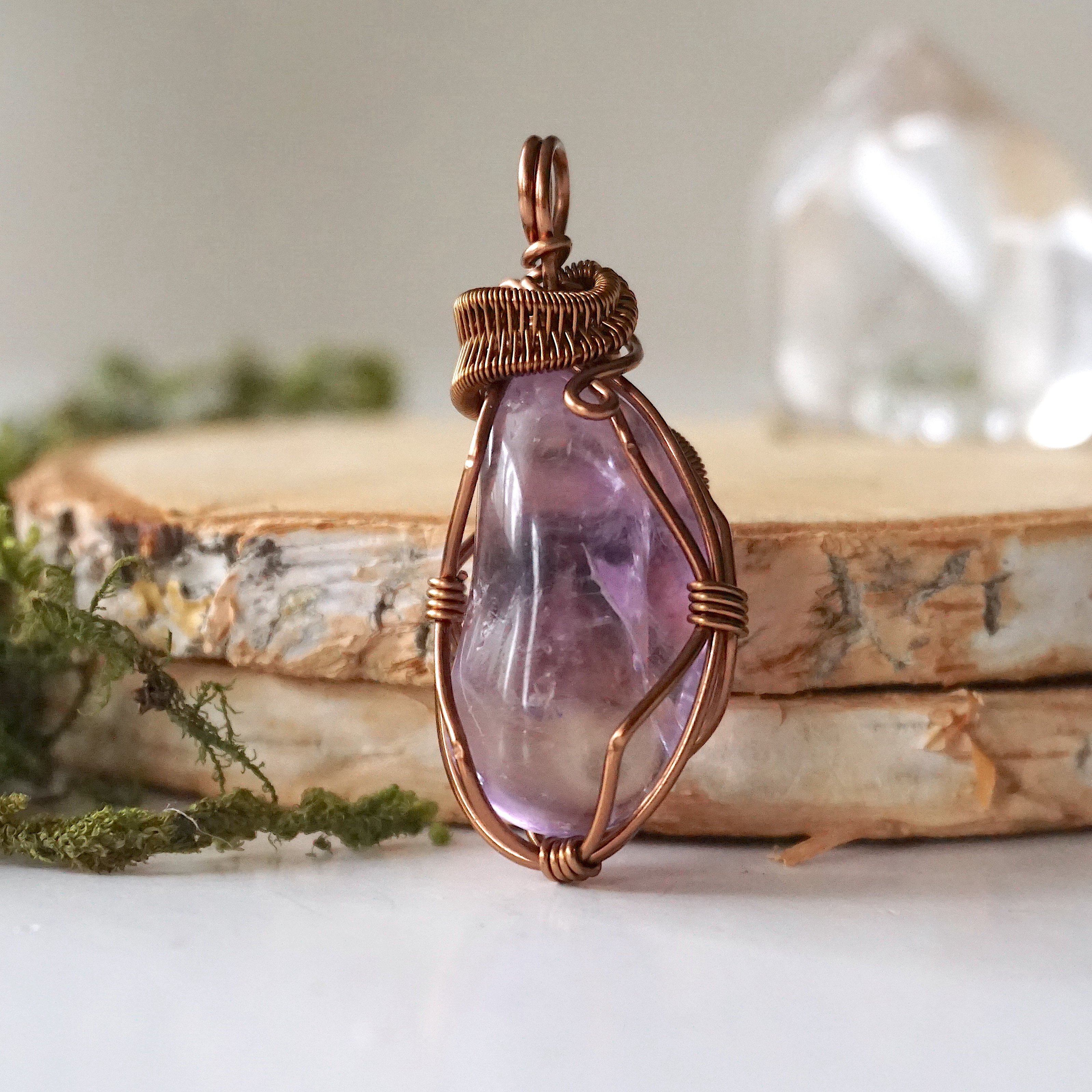 Natural Amethyst Pendant Necklace in Antique Bronze - Elegant Healing Crystal Jewelry for Women, Gift for Her, Perfect for Meditation, Yoga & Spiritual Practices