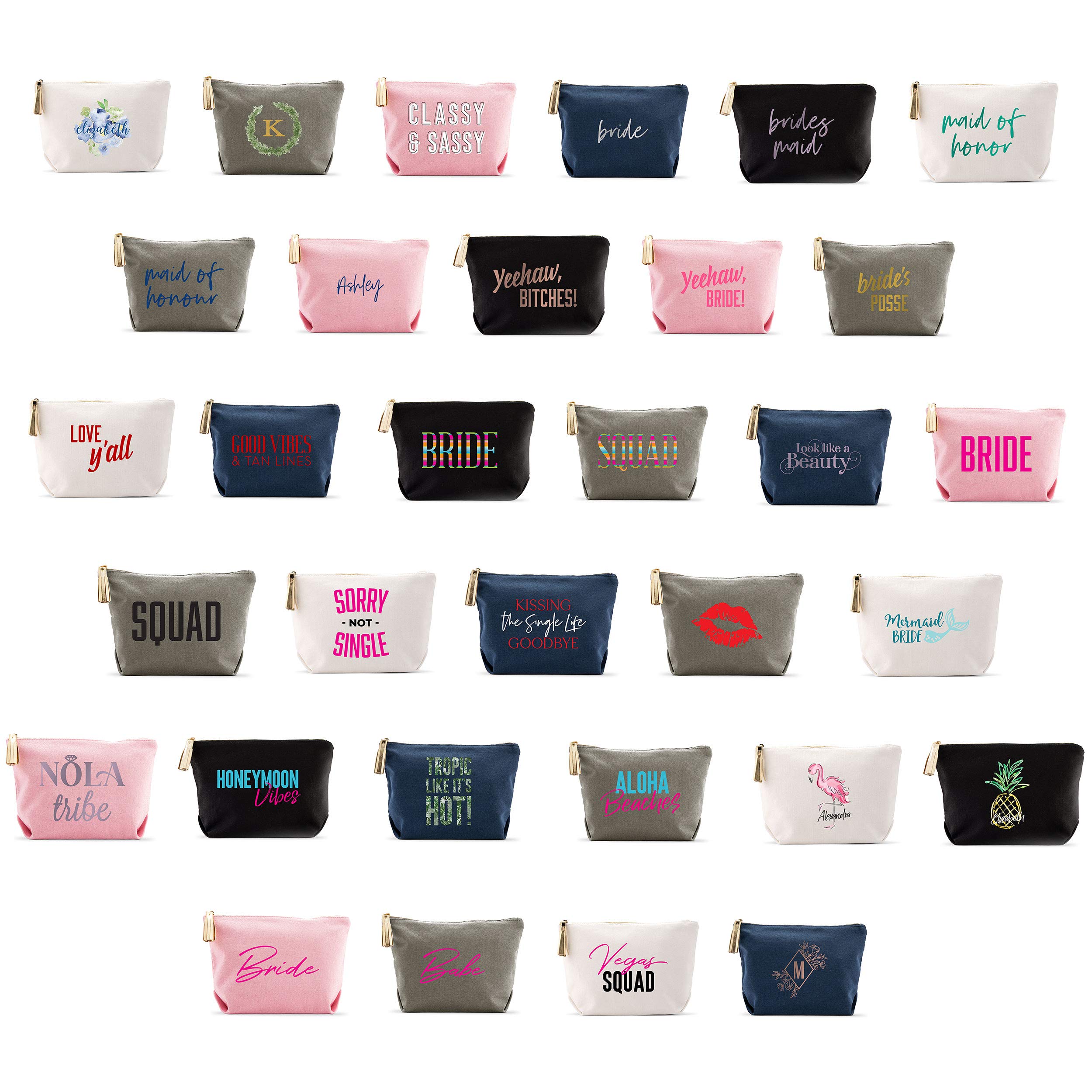 WEDDINGSTAR Large Personalized Canvas Makeup Bag for Brides - Pastel Pink Cosmetic Organizer | Perfect for Bridal Shower Gifts, Honeymoon Travel & Wedding Day Essentials