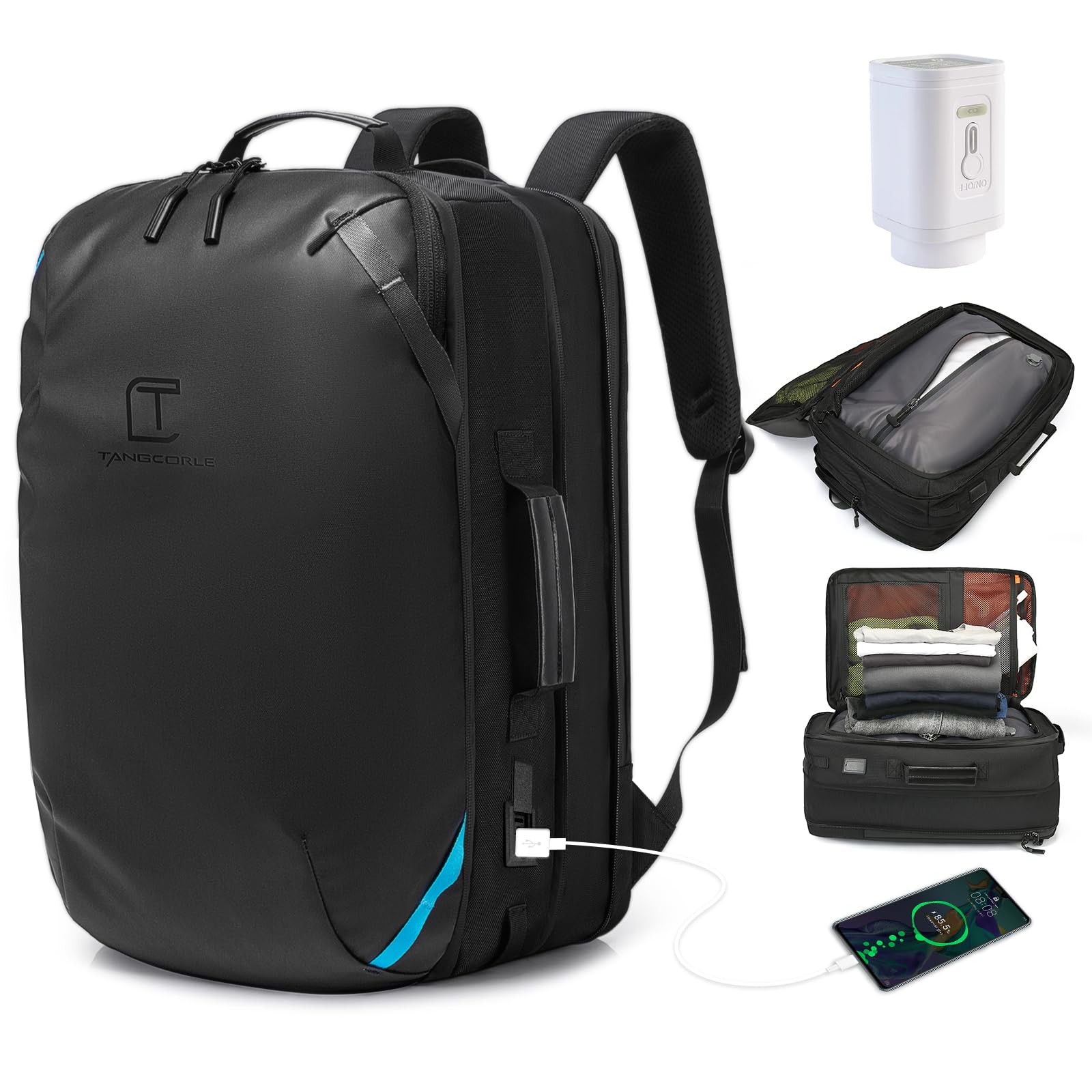 Vacuum Compression Backpack with Pump - 45L Expandable Travel Backpack for Men & Women | Water Resistant 17.3