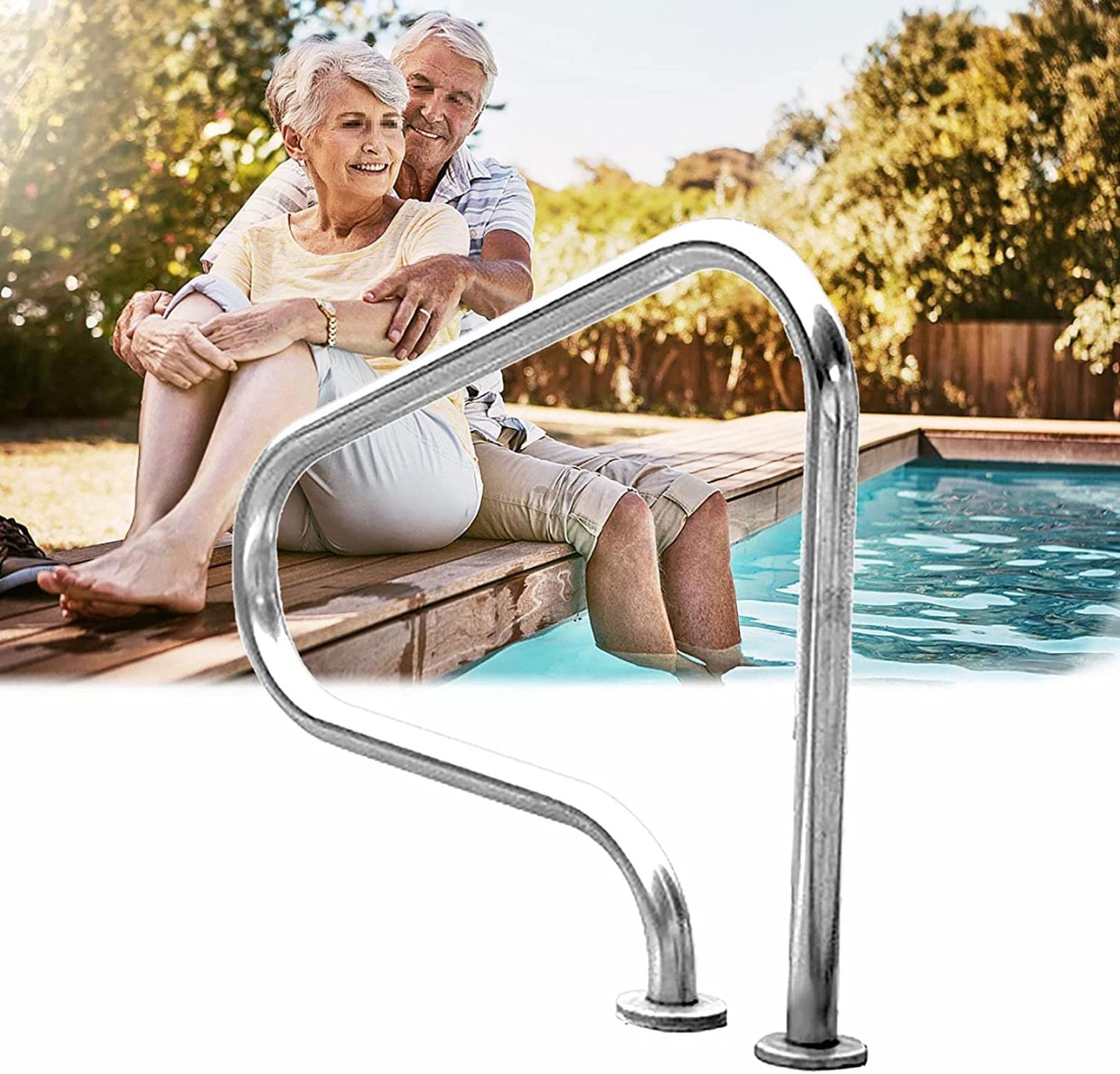 Stainless Steel Swimming Pool Handrails with Flange - Quick Installation Base Safety Railings (80CM) for Inground Pool Entrance - Durable & Rustproof Pool Ladder Handrail for Elderly & Kids Safety at Poolside