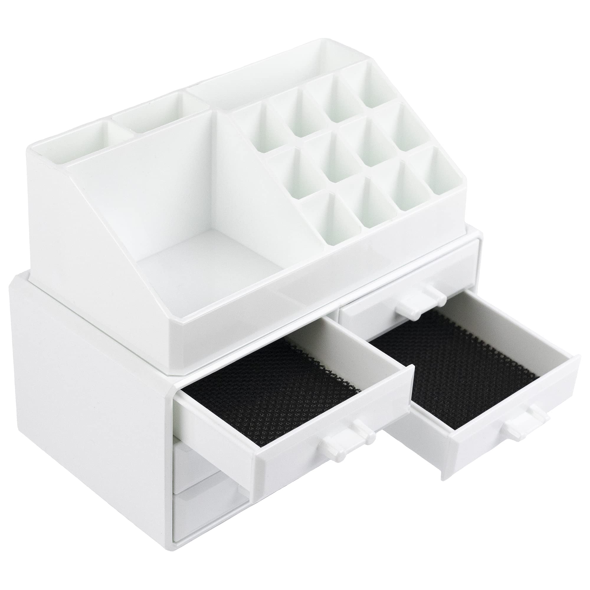 White Acrylic Makeup Organizer with Drawers - Cosmetic Storage Tray for Jewelry & Perfume Display - Beauty Vanity Organizer for Dresser, Bedroom, Bathroom Countertop - Perfect for Clutter-Free Beauty Routine & Gift Giving