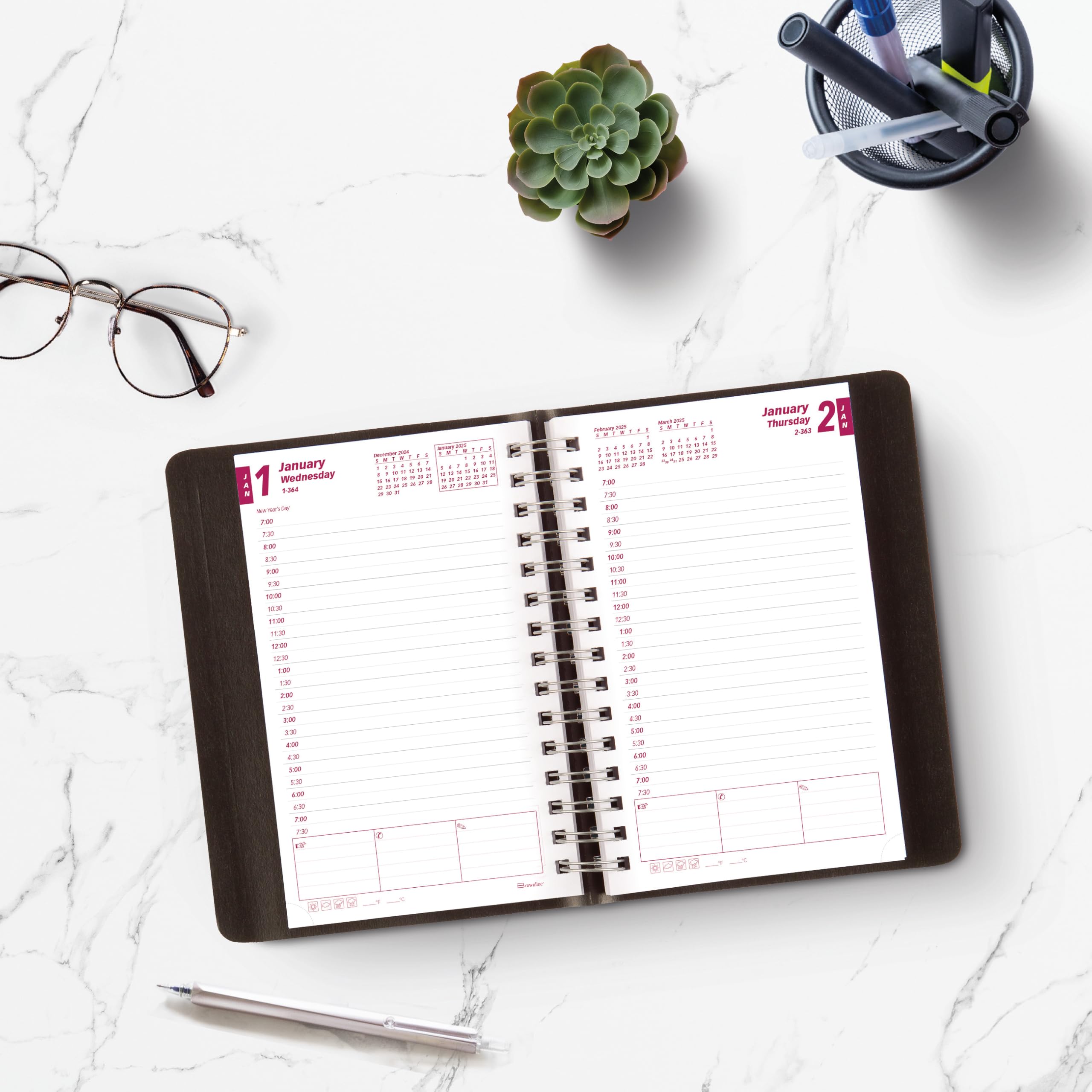 Brownline® 2025 Daily & Monthly Planner - 12 Month Appointment Book (January-December) with Twin-Wire Binding, 8