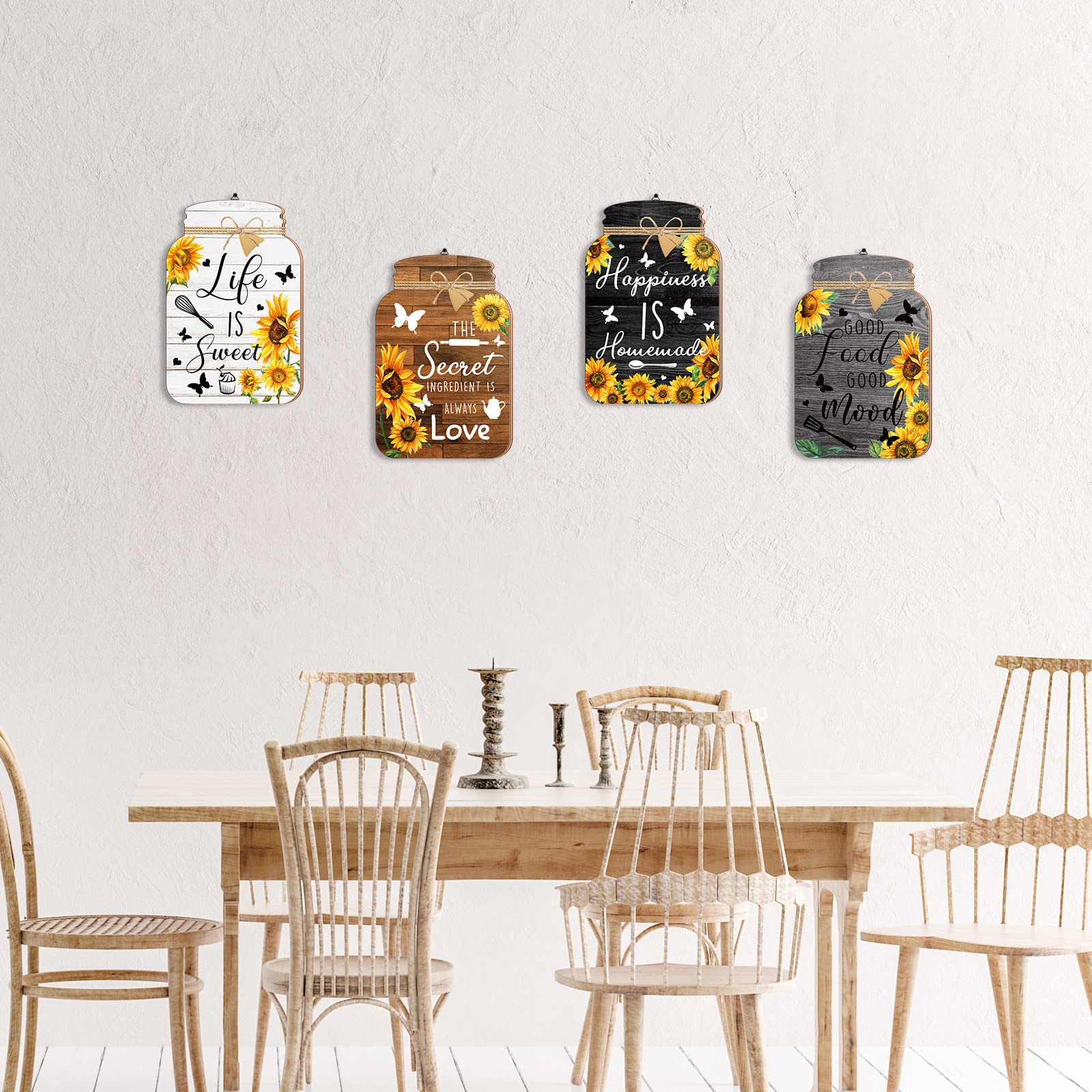 Rustic Mason Jar Wall Decor - 4 Pcs Farmhouse Kitchen Signs for Home & Harvest Decor